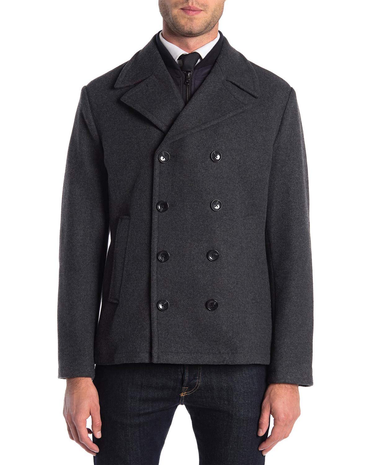 Michael Kors Men's George Double Breasted Dickey Coat - Large Size, Charcoal Color | Stylish Winter Overcoat for Business & Formal Occasions
