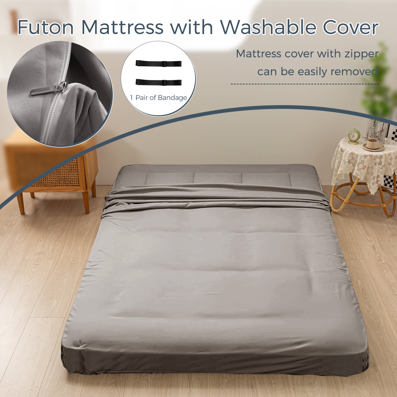 MAXYOYO 6-Inch Extra Thick Floor Futon Mattress - Square Quilting Design, Dark Grey | Foldable Guest Bed, Floor Couch, Dorm Room & Small Space Solution