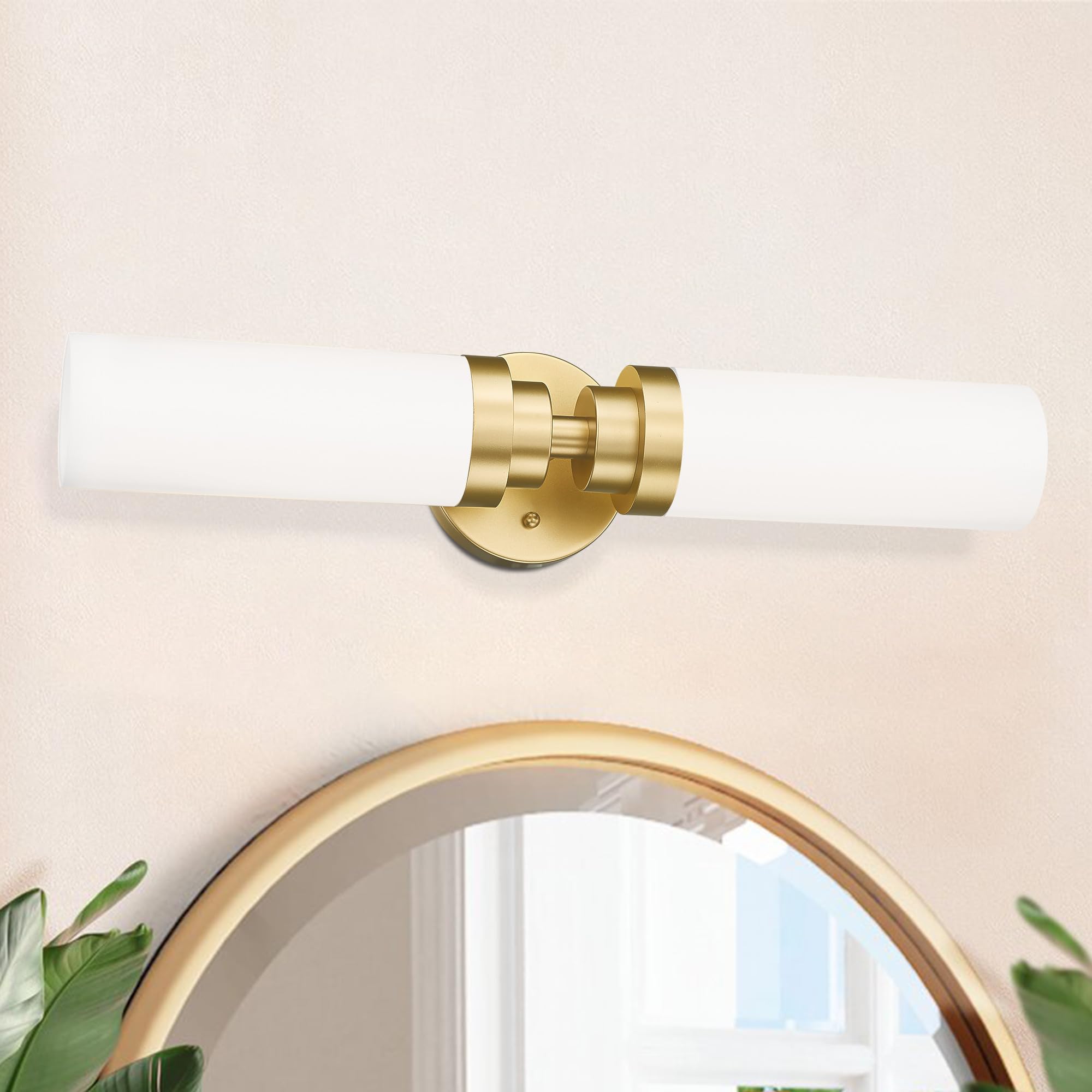 22 Inch Gold Modern Bathroom Light Fixtures - 2-Light Vanity Mirror Lighting with Milk Glass Shade - Wall Sconce Set for Bathroom, Hallway, Bedroom (VL085-GDL-ML-2-2PK) - Perfect for Vanity Makeup, Dressing Room & Home Decor Lighting