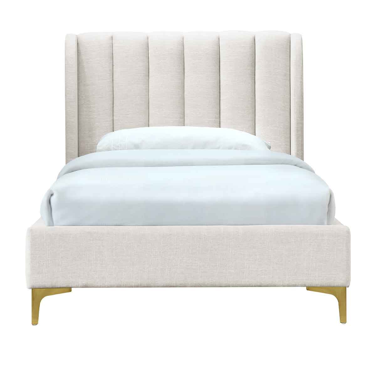 Premium Georgia Fabric King Single Bed Frame - Cream Color, Soft & Durable Upholstered Headboard - Perfect for Guest Rooms, Dorms & Small Spaces