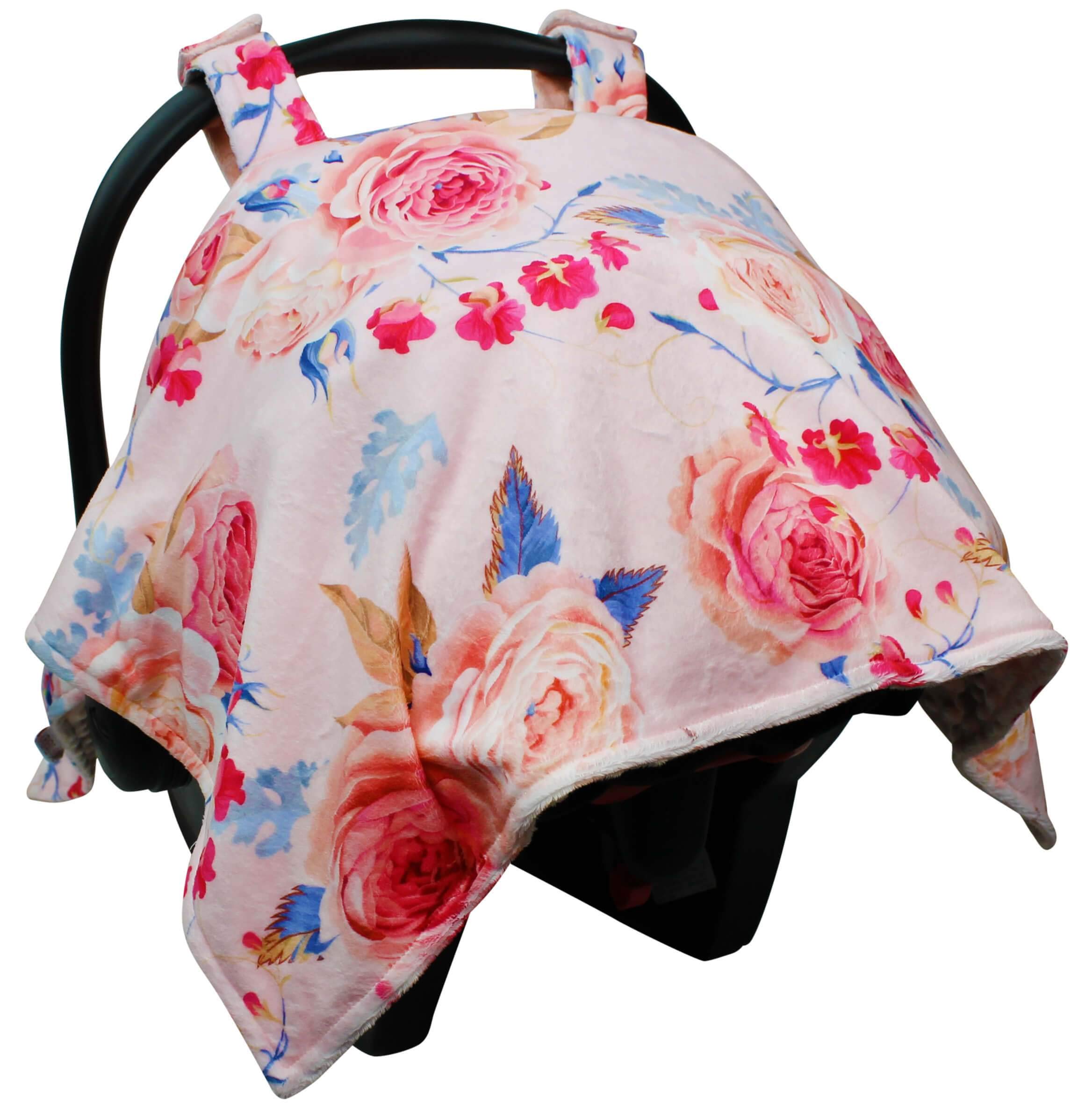 Baby Car Seat Canopy Cover - Pink Roses Floral Design, Breathable & UV Protection for Infants | Perfect for Strollers, Shopping & Outdoor Adventures