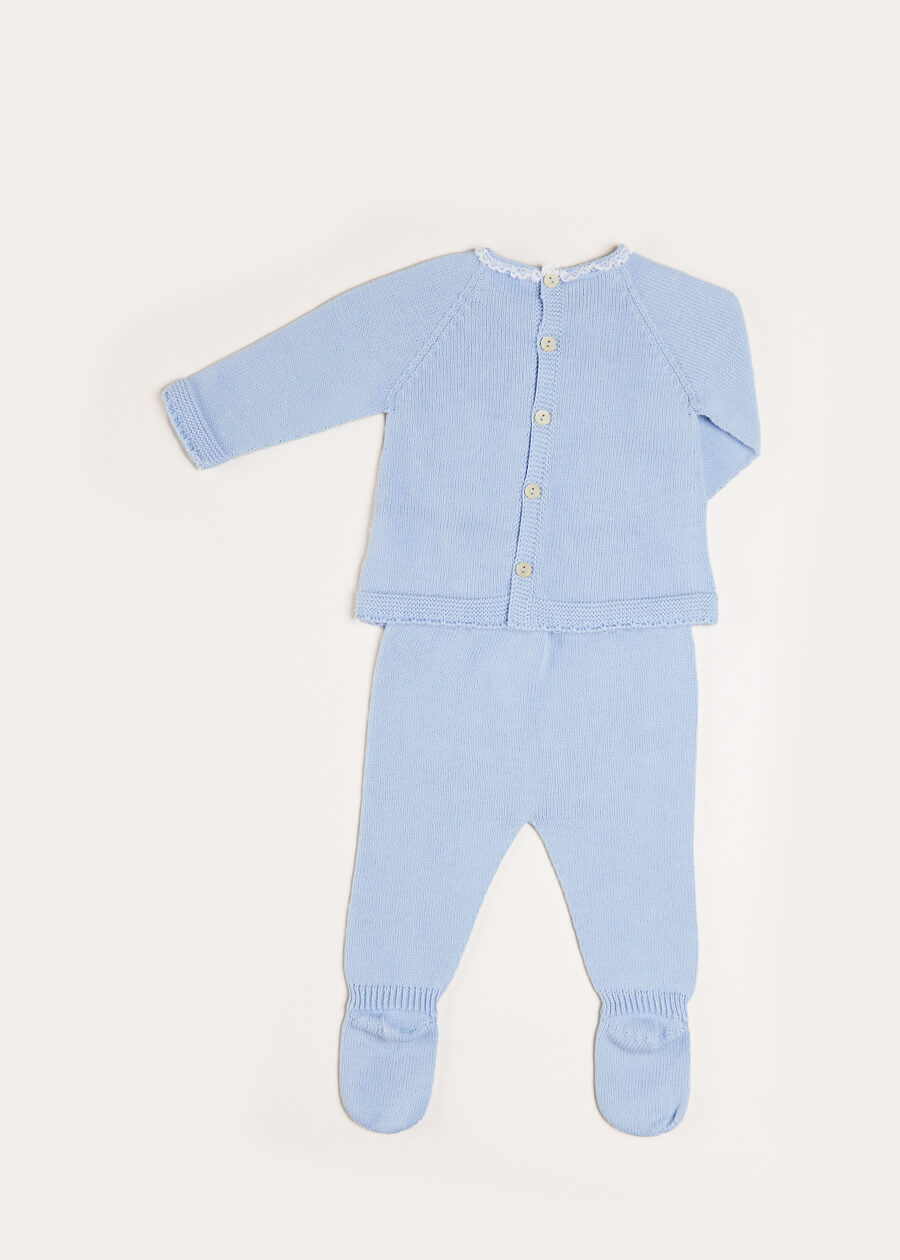 Blue Lace Trim Knitted Baby Outfit Set (1-12 Months) – Perfect for Photoshoots, Parties & Special Occasions