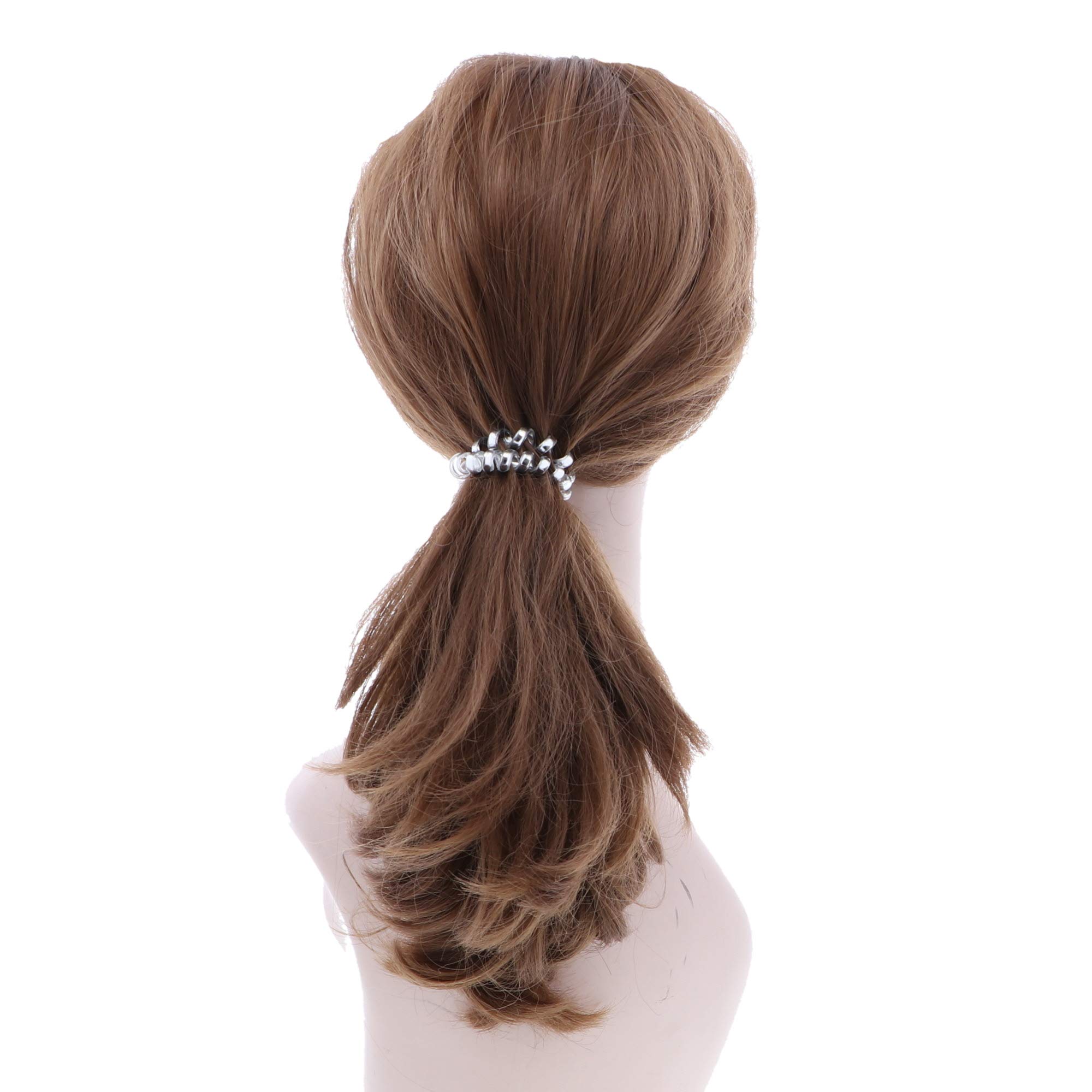 Shiny Spiral Coil Pony Holders Hair Ties - 5 Pack Shiny Silver for Women & Girls | Perfect for School, Workout, Sports & Everyday Hairstyles