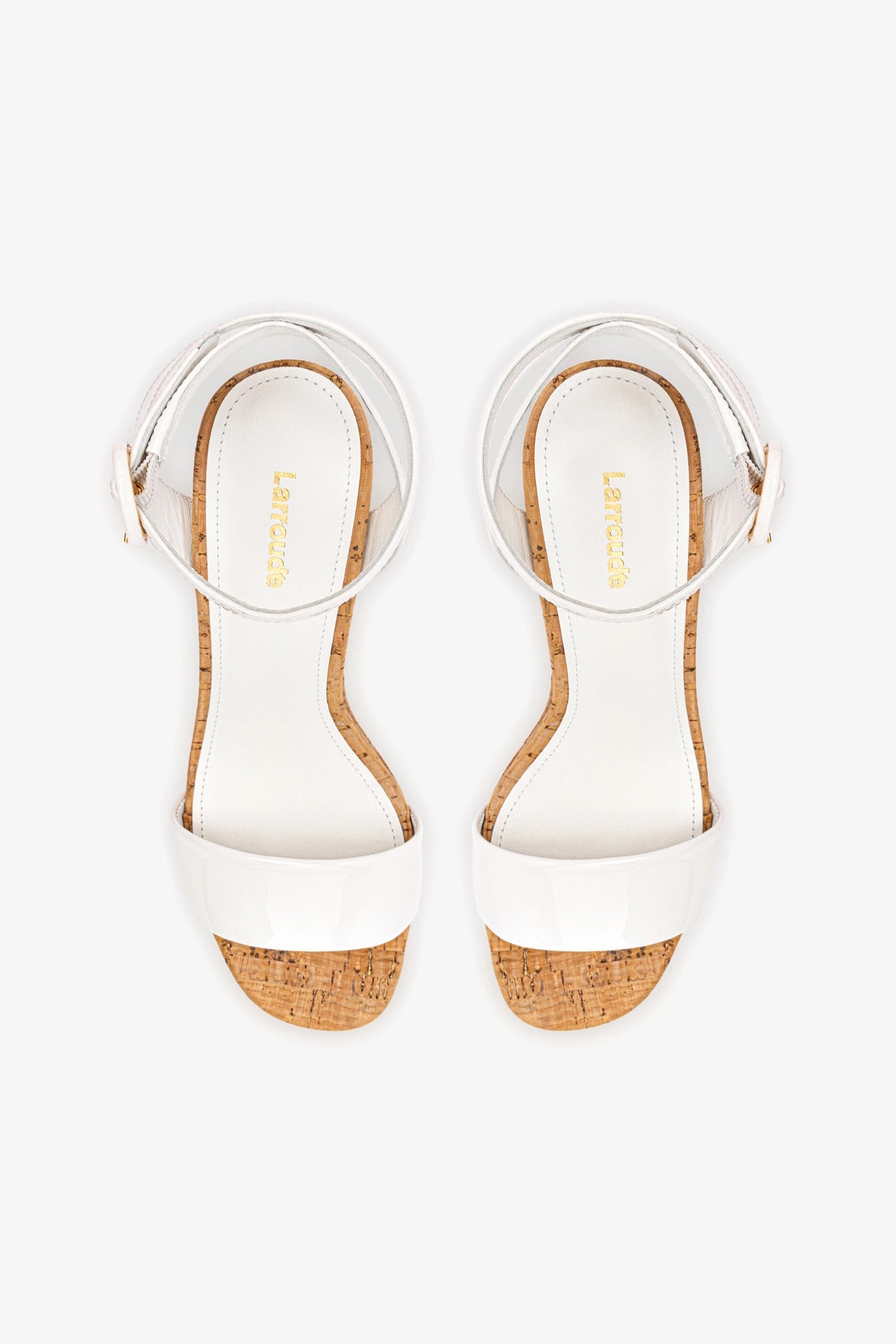 White Patent Leather & Natural Cork Dolly Sandal - Comfortable Women's Wedge Sandals for Summer, Beach, and Casual Outings