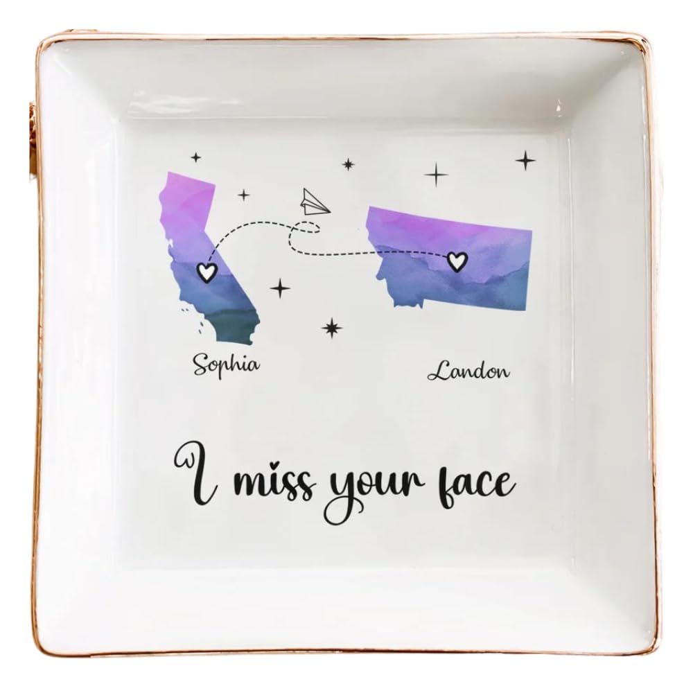 Custom I Miss Your Face Jewelry Dish - Personalized Jewelry Tray for Best Friends & Long Distance Relationships - Heartfelt Gift for Her - Perfect for Home Decor & Keepsake Storage