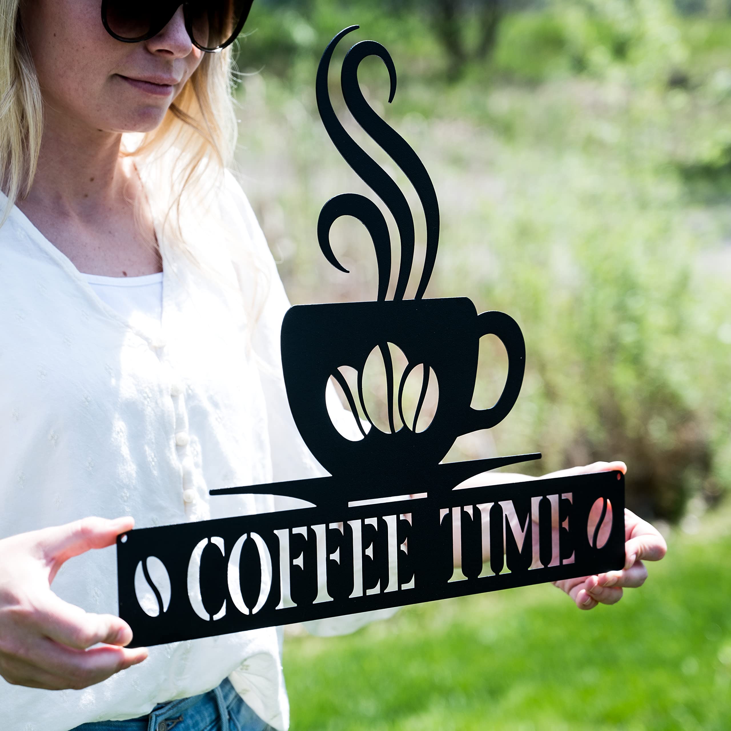 Coffee Sign Metal Wall Art for Kitchen Decor, Steel Coffee Time Sign, Rustic Coffee Wall Decor for Home, Cafe, or Office
