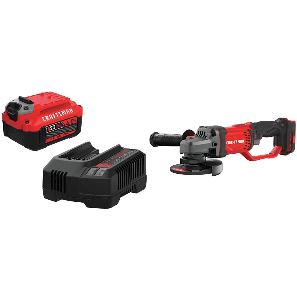 Craftsman V20 4-1/2-Inch Cordless Angle Grinder with 4.0Ah Battery & Charger Kit (CMCG400B & CMCB204-CK) - Perfect for Metal Cutting, Grinding & DIY Projects