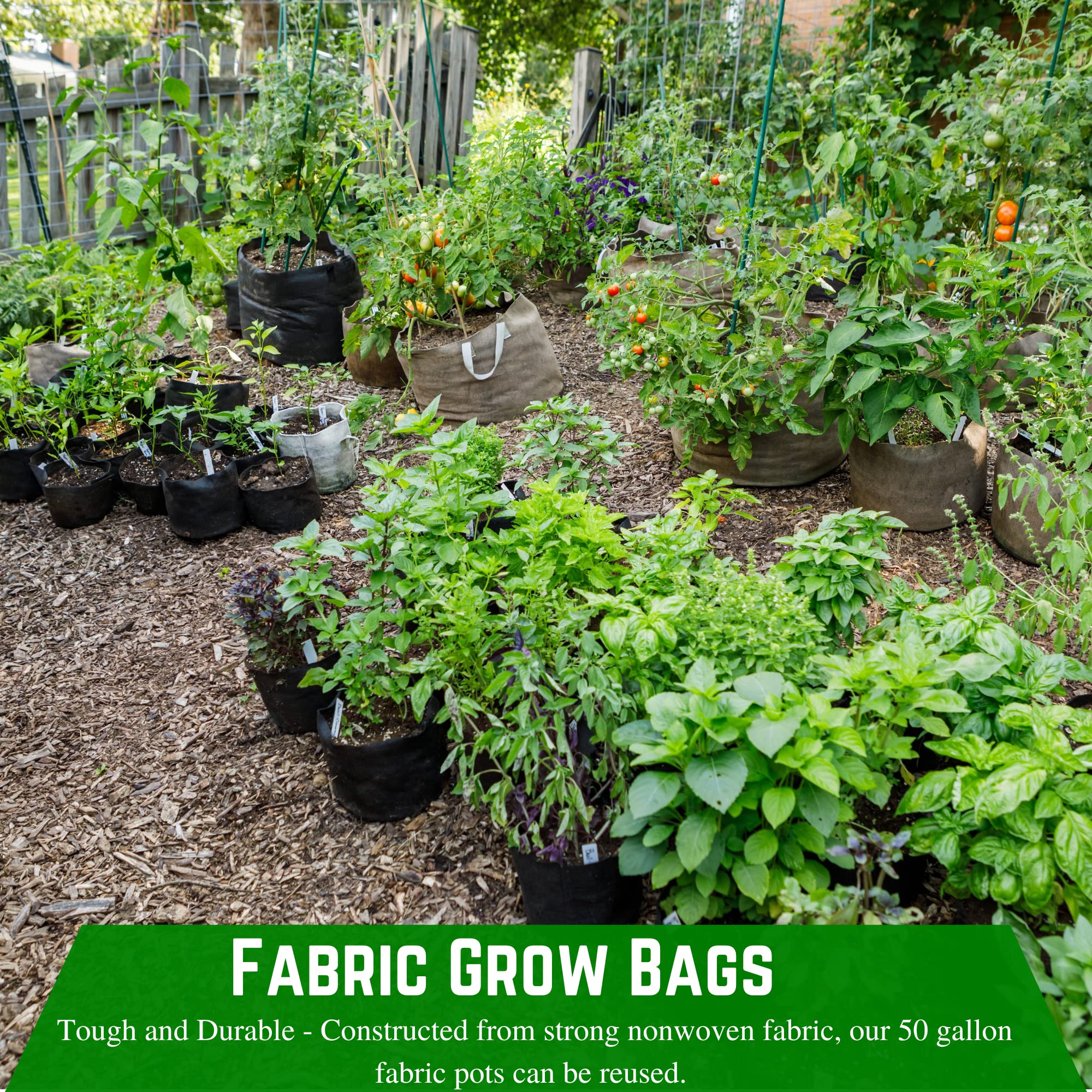 20 Gallon Fabric Grow Bags (10 Pack) - Heavy Duty Nonwoven Plant Pots with Handles for Gardening, Farming & Agriculture - Perfect for Vegetables, Flowers & Outdoor Container Gardening
