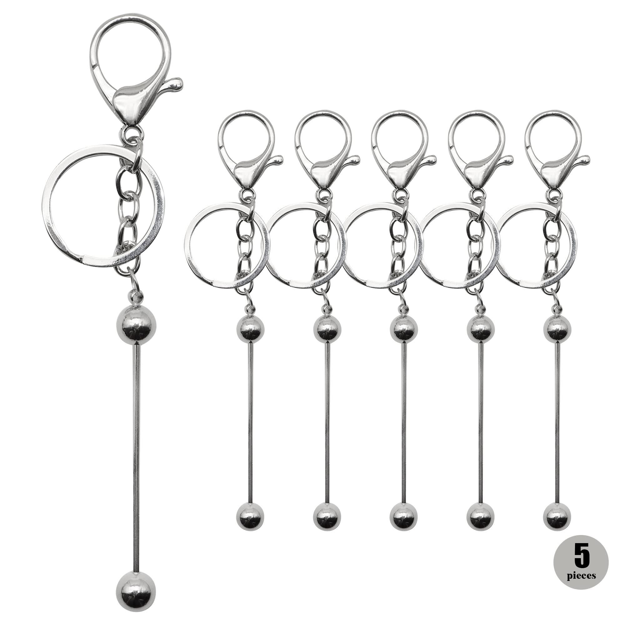 David 5pcs Silver Beadable Keychain Bars & Pendant Blanks for DIY Keychain Projects, Jewelry Making, and Craft Accessories