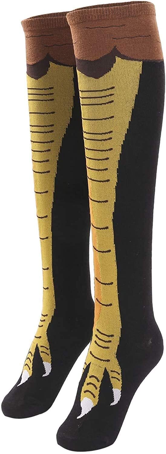 Funny Chicken Leg Socks - Novelty Turkey Leg Animal Paw Gag Gifts for Women | Cozy Comfortable Yellow Black Medium Size | Perfect for Halloween Costumes, Christmas Gifts & Crazy Sock Parties