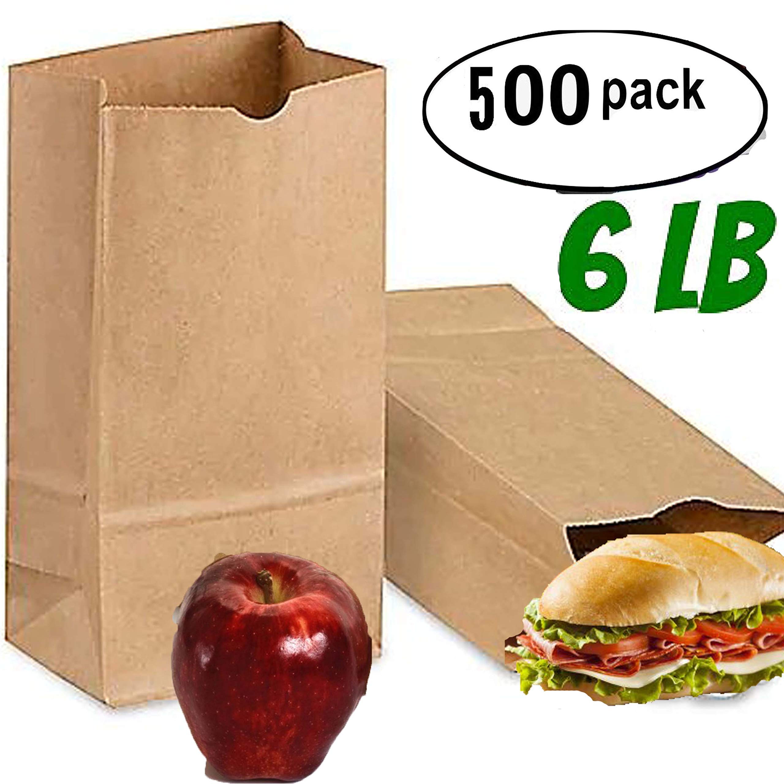 Eco-Friendly 6 lb Recycled Kraft Paper Lunch Bags - Pack of 500 Brown Sandwich & Party Bags | Bulk Disposable Food Containers for School, Picnics & Catering