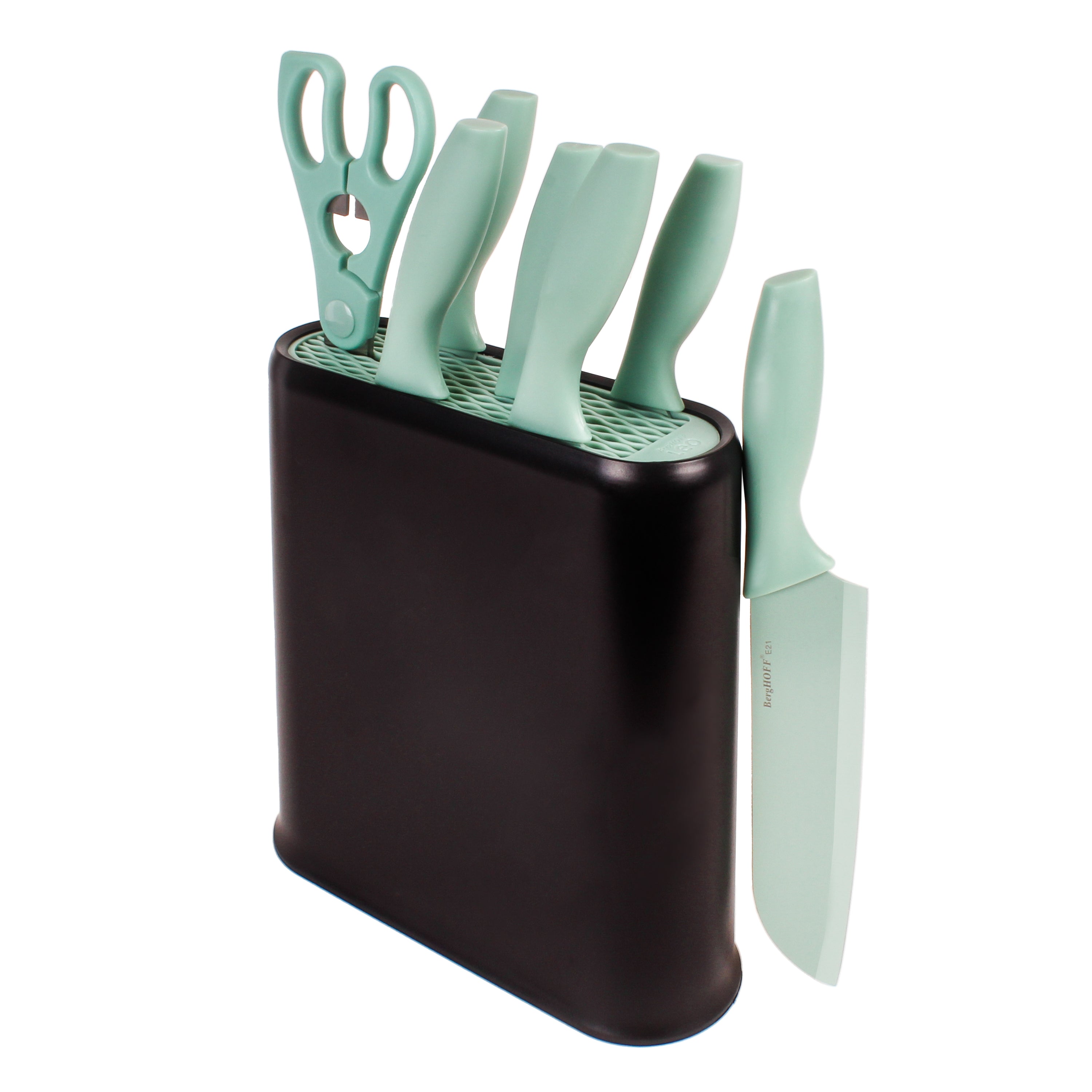 BergHOFF Leo 8-Piece Stainless Steel Kitchen Knife Set with Universal Knife Block - Mint Green | Professional Chef Knives for Cooking, Slicing & Dicing | Perfect for Home Kitchens & Culinary Enthusiasts