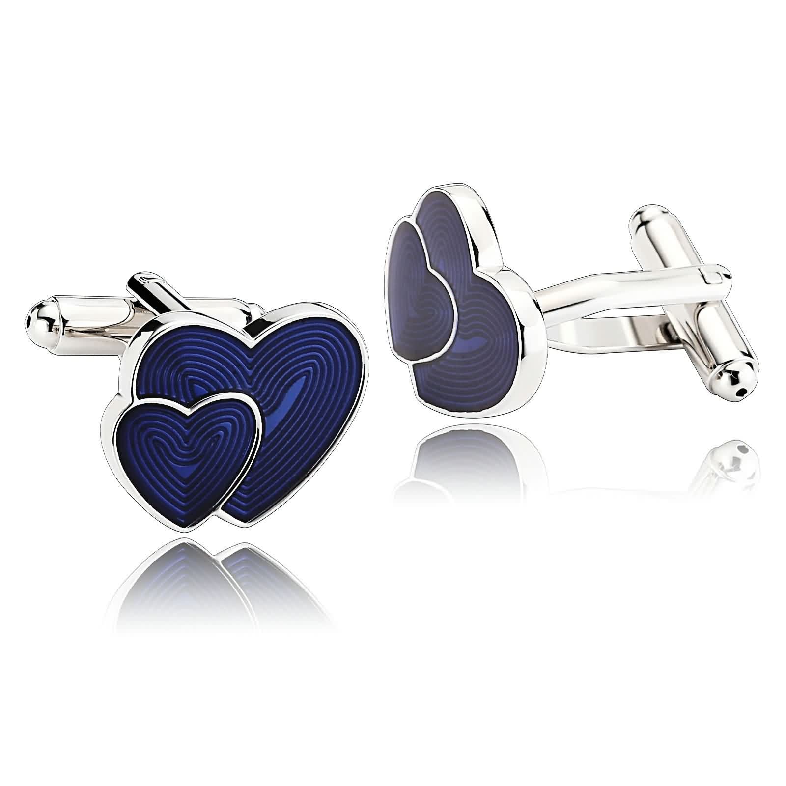 Premium Stainless Steel Engraved Heart Cufflinks for Men - Custom Personalized Blue Dress Cuff Links - Perfect for Weddings, Formal Events & Gifts