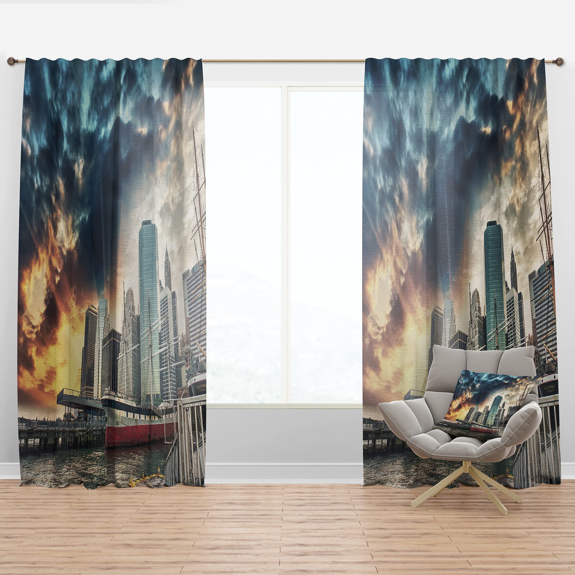 DesignQ Thermal Insulated Blackout Curtains - 'Sunset Colors of Manhattan' Single Panel 52x108 - Elegant Drapes for Bedroom & Living Room - Perfect for Privacy, Light Control & Energy Savings