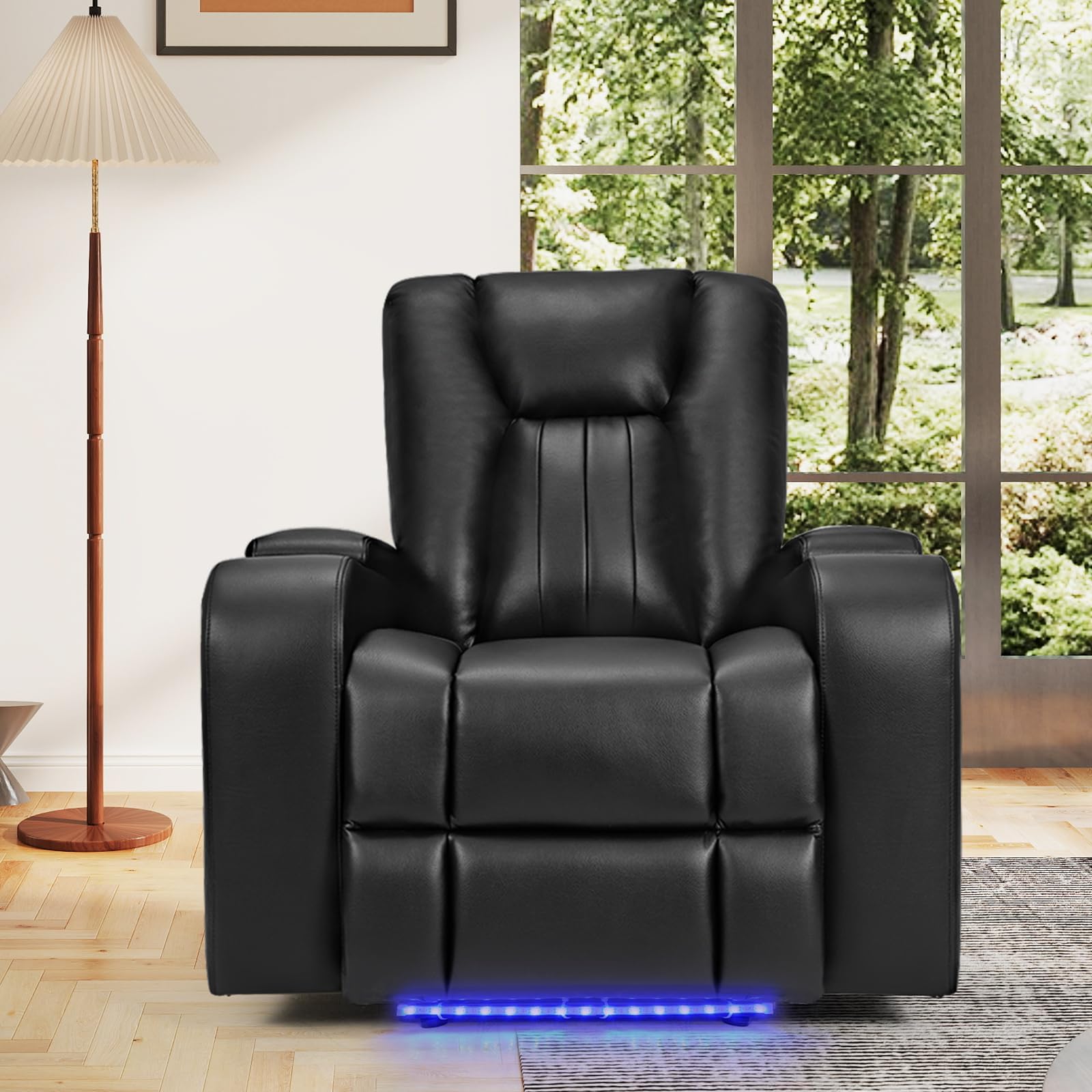ANJ Power Recliner Chairs Set of 2 - Black Leather Theater Seating with LED Lights, Cup Holders & USB Ports - Perfect for Home Theater, Living Room & Game Room Relaxation