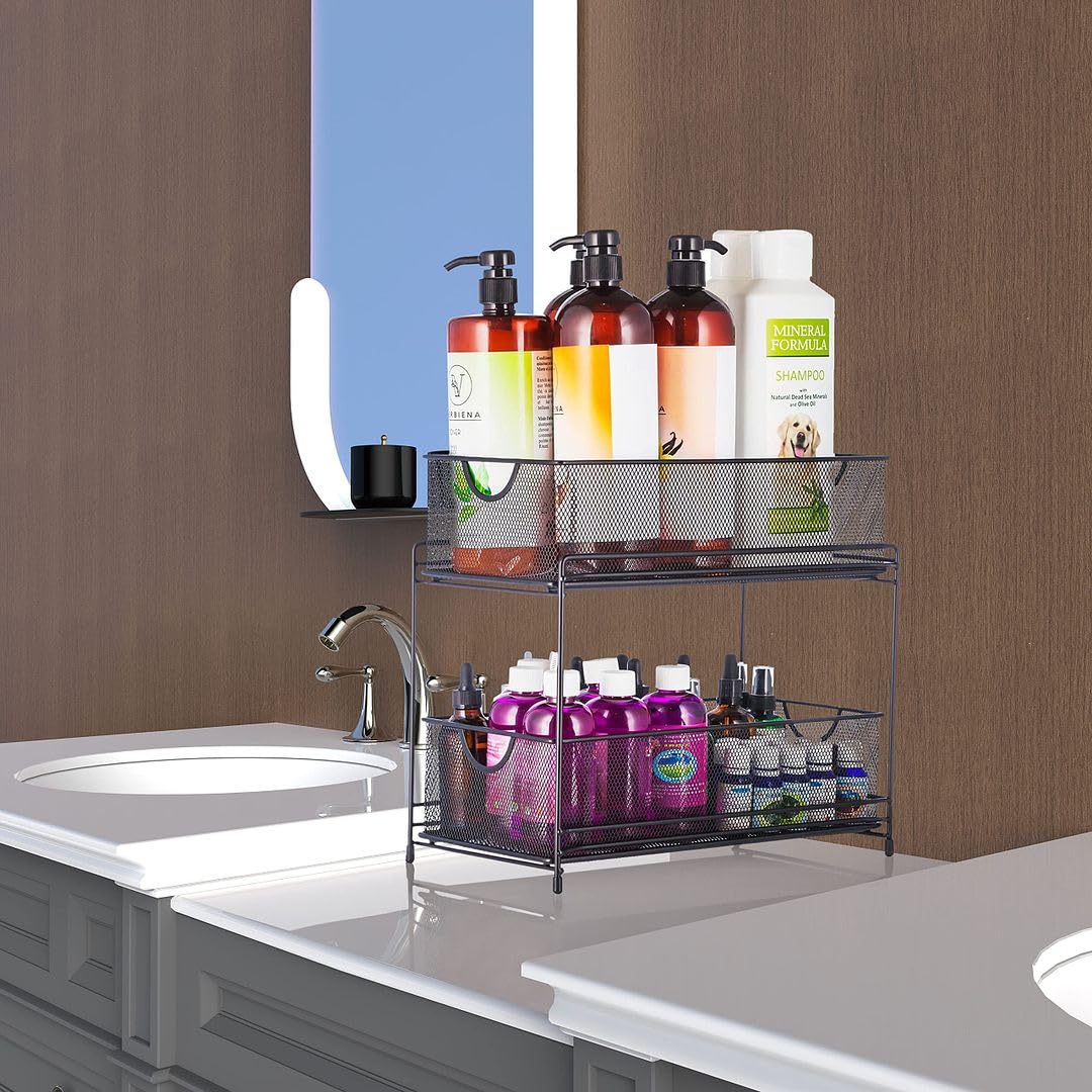 2-Tier Mesh Sliding Drawer Organizer Basket - 14