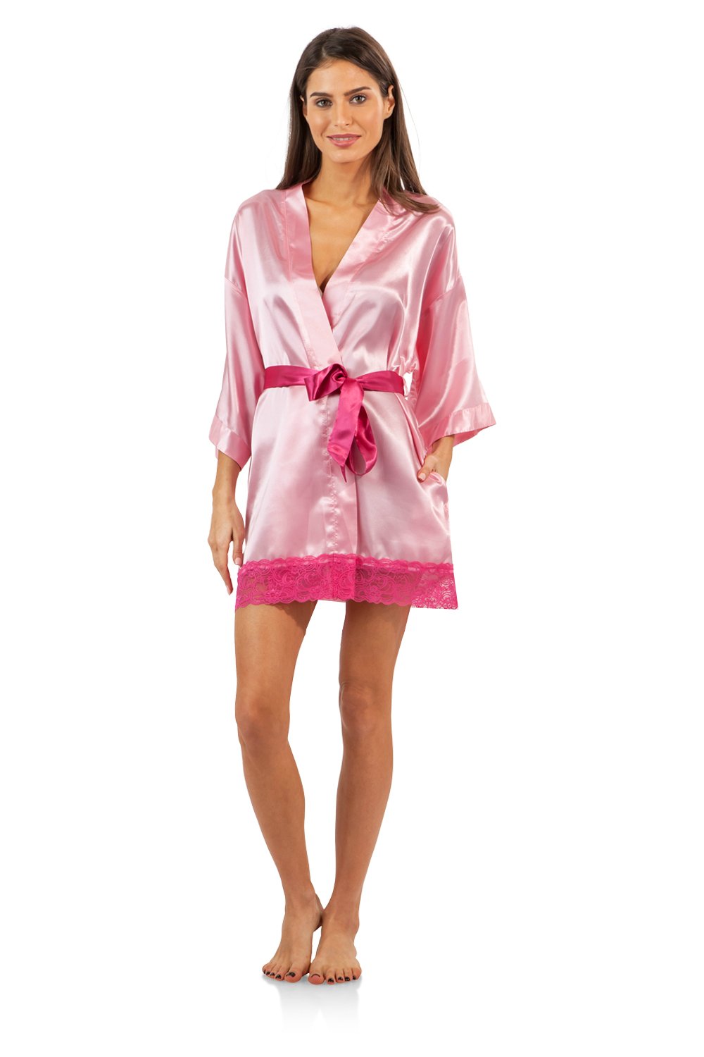 Ashford & Brooks Women's Satin Kimono Robe - Soft Silky Bridesmaid Robe with Pockets - Elegant Loungewear for Bridal Shower, Bachelorette Party & Spa Day - Perfect Gift for Wedding Party & Special Occasions