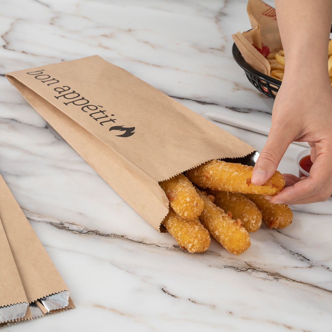 Eco-Friendly Kraft Paper Foil Bags with Bon Appetit Print - Pint Size (4.5