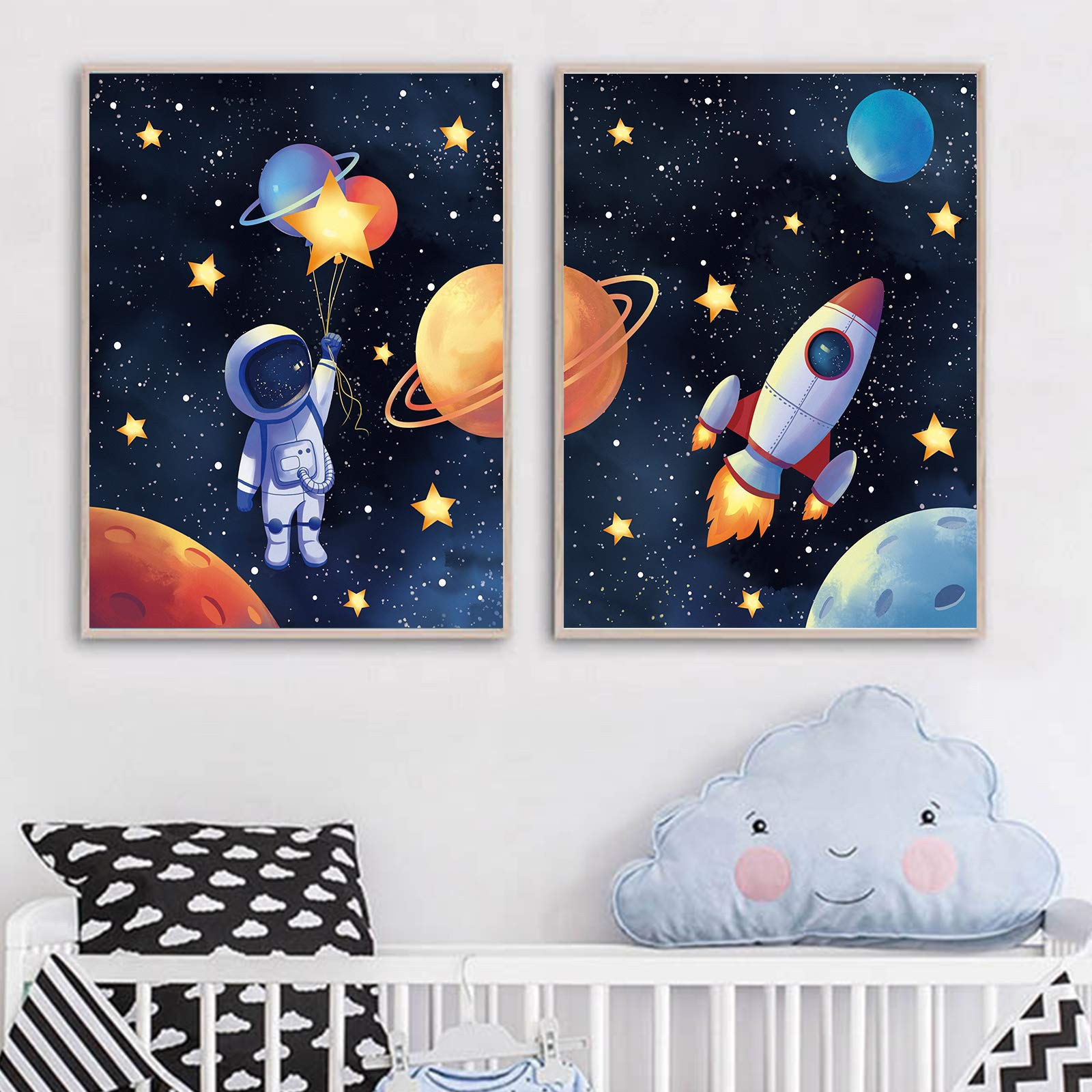 3-Piece Space Astronaut Canvas Wall Art Set - Solar System & Rocket Themed Posters for Boys' Room Decor | Perfect for Game Rooms, Bedrooms & Kids' Space-Themed Nursery