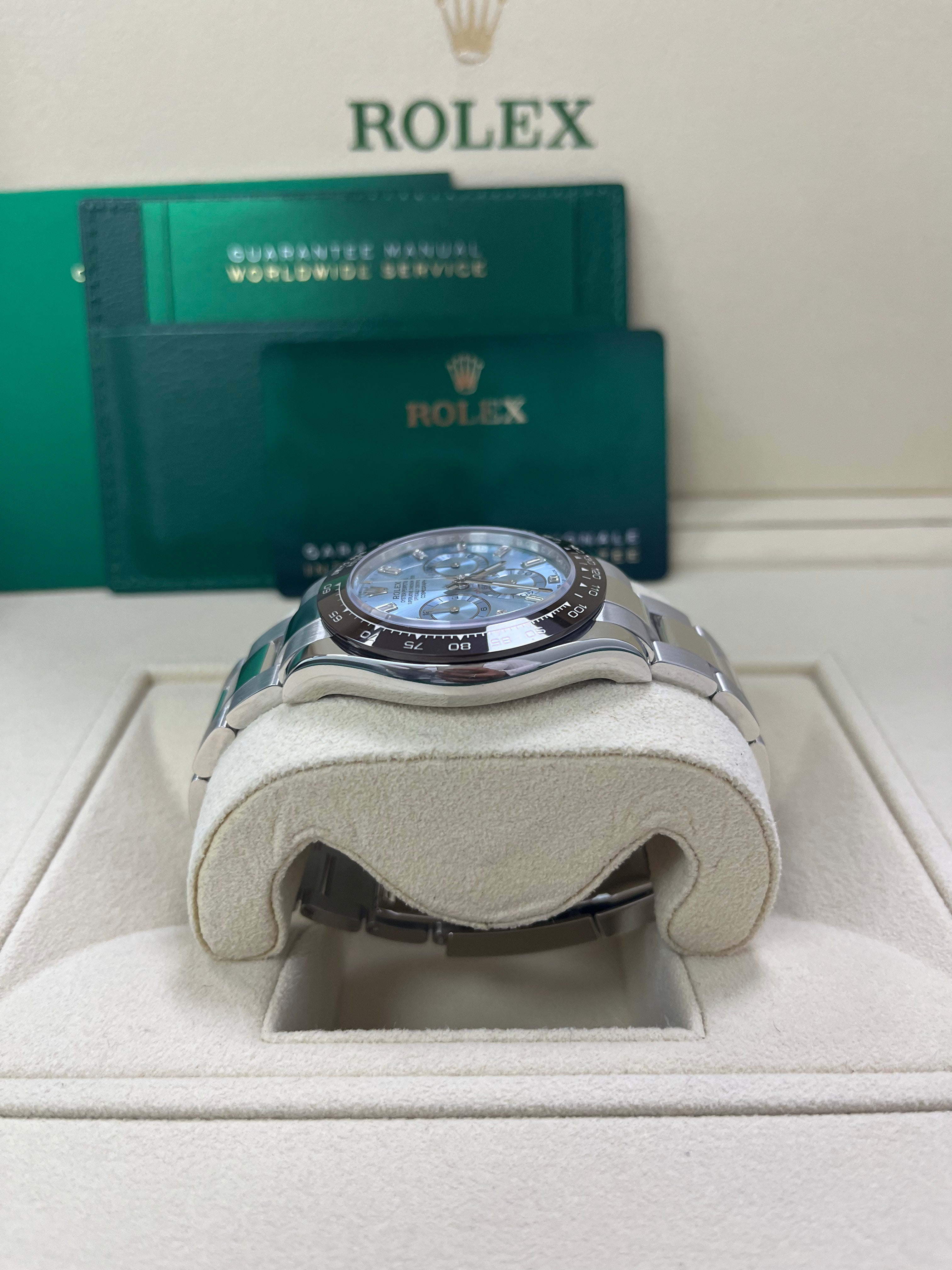 Rolex Daytona Platinum 40mm Ice Blue Diamond Baguette Dial Watch (Ref #116506) - Luxury Men's Chronograph for Special Occasions & Collectors