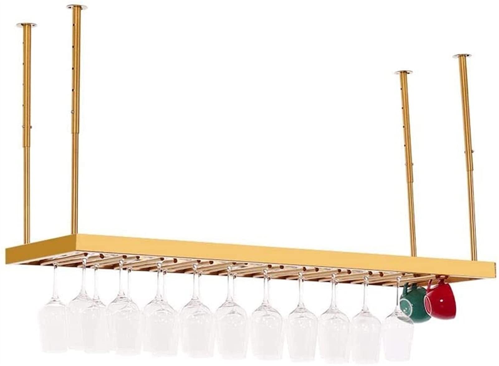 European Iron Wall Mounted Wine Rack - Gold 100cm Hanging Wine Glass Holder for Home Bar, Upside Down Goblet Shelf - Perfect for Kitchen, Dining Room & Wine Cellar Storage