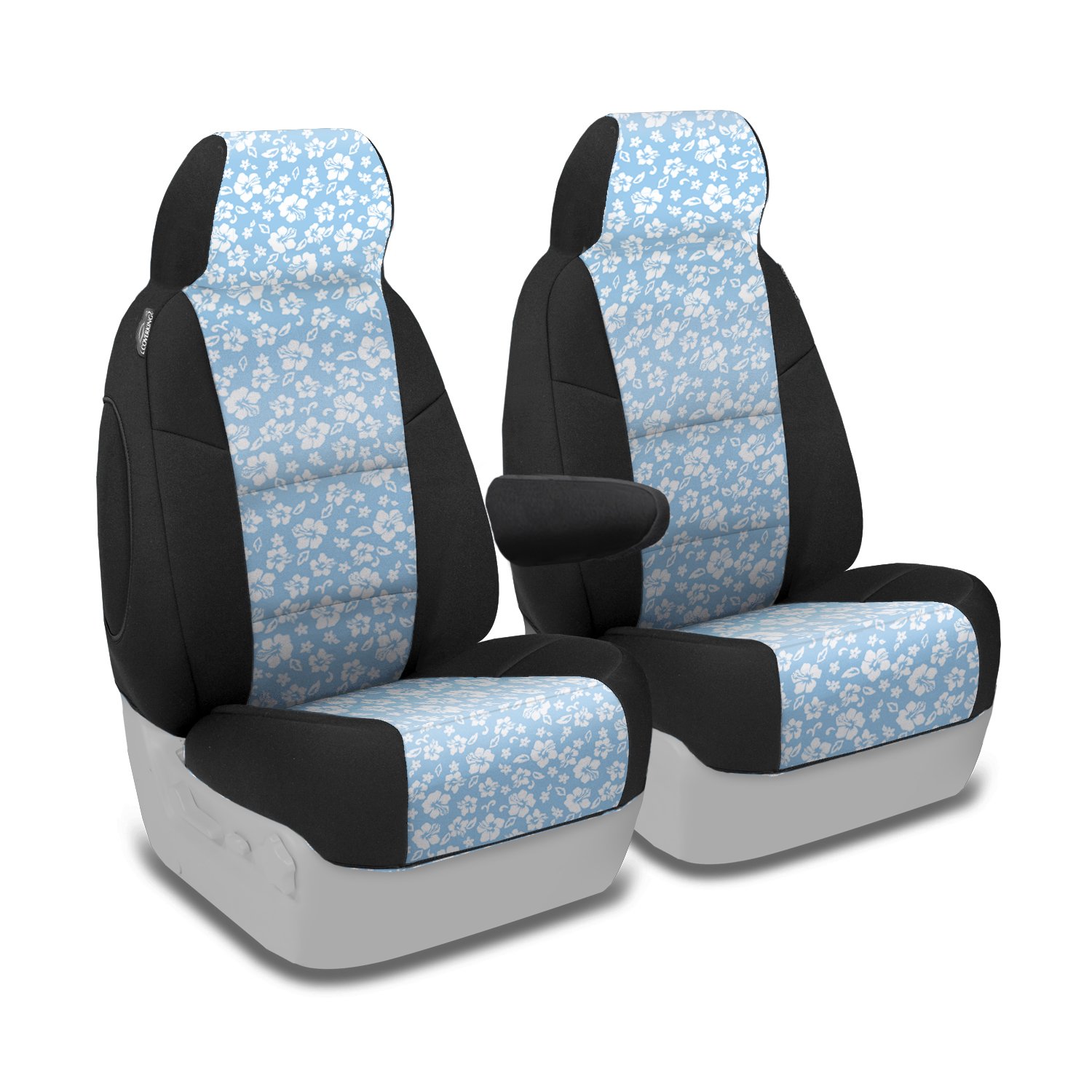 Coverking Custom Fit Neoprene Seat Cover for Smart Fortwo - 50/50 High Back Bucket Design in Hawaiian Sky/Black | Waterproof & Durable Car Accessory | Perfect for Road Trips & Daily Commutes