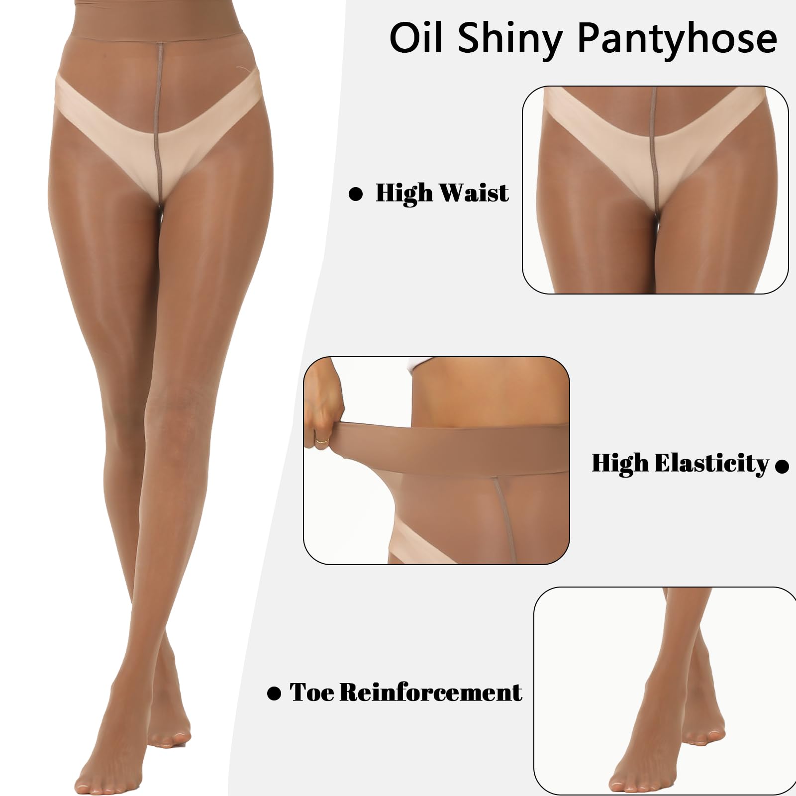 MANZI 2 Pairs Women's Shiny Sheer Tights - High Waist Silk Comfort Stockings - Oil Shimmery Nylons Pantyhose for Party, Date Night & Special Occasions