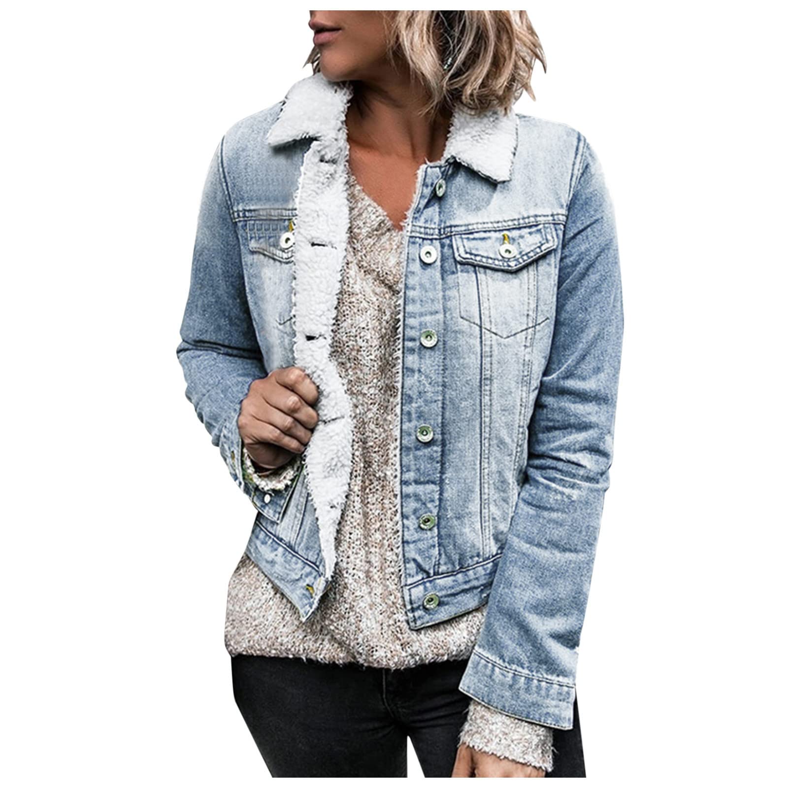 Vintage Women's Distressed Denim Jacket - Button Down Short Jean Jacket with Warm Lining (Sizes S-XXL) | Perfect for Casual Outfits, Fall Layering & Streetwear Fashion