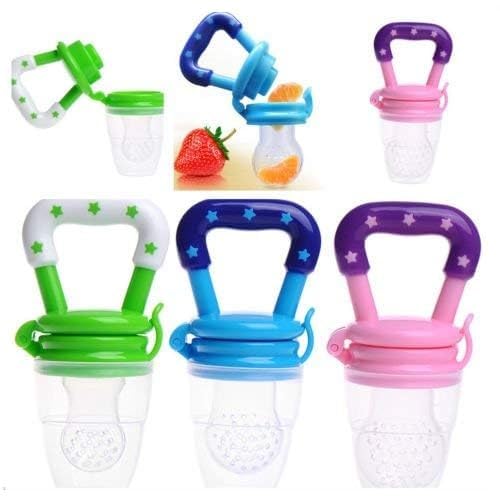 Miracle Moms Silicone Baby Fruit Feeder - BPA Free Teething Pacifier for Infants 6-12 Months | Safe Nipple Feeder & Fruit Nibbler (3 Pack, Multicolor) | Perfect for Soothing Gums & Introducing First Foods