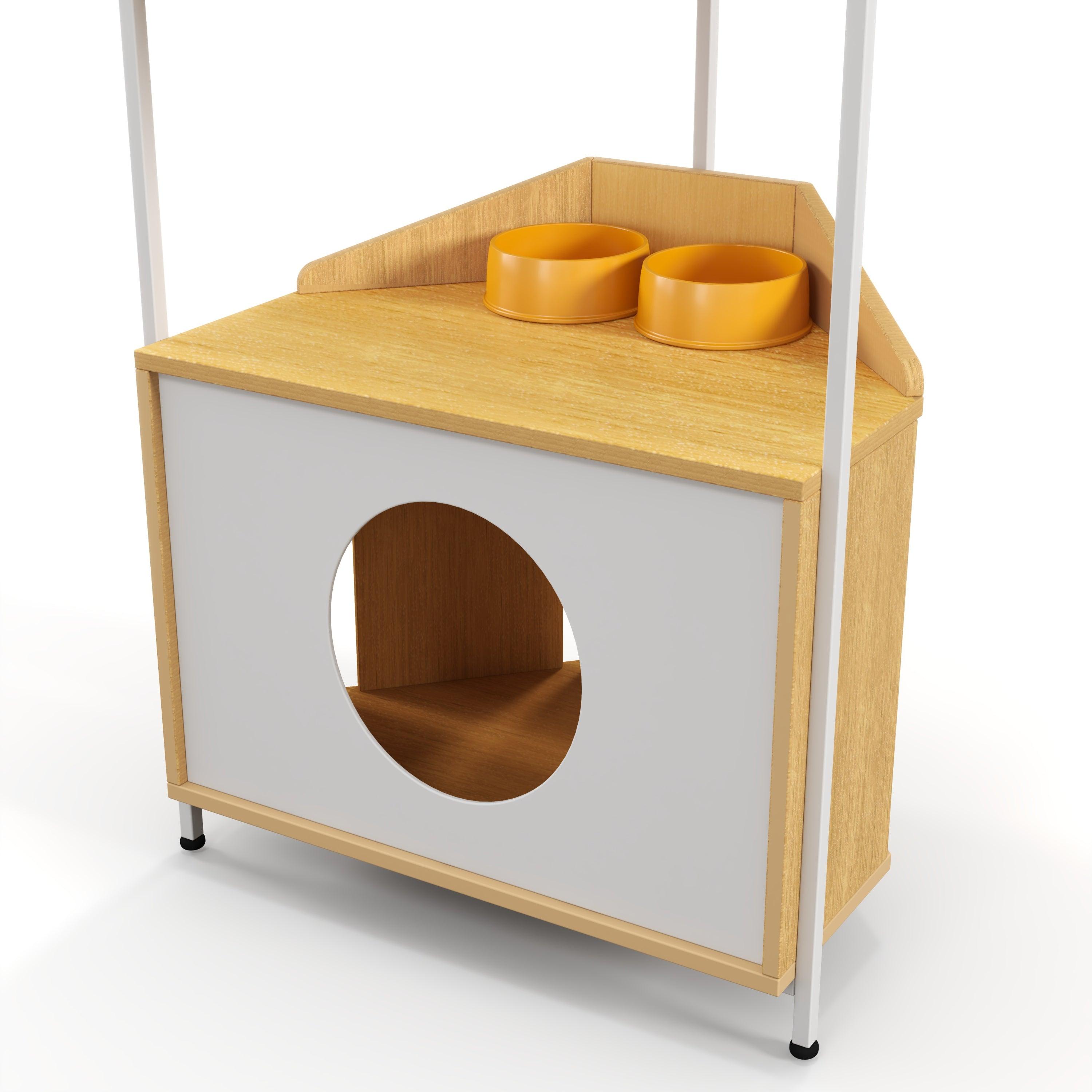 Premium Cat Tree with Scratching Post & Climbing Platforms - Multi-Level Cat Condo with Feeding Station - Sturdy Corner Cat Tower for Indoor Cats - Perfect for Play, Rest & Feeding in Small Spaces