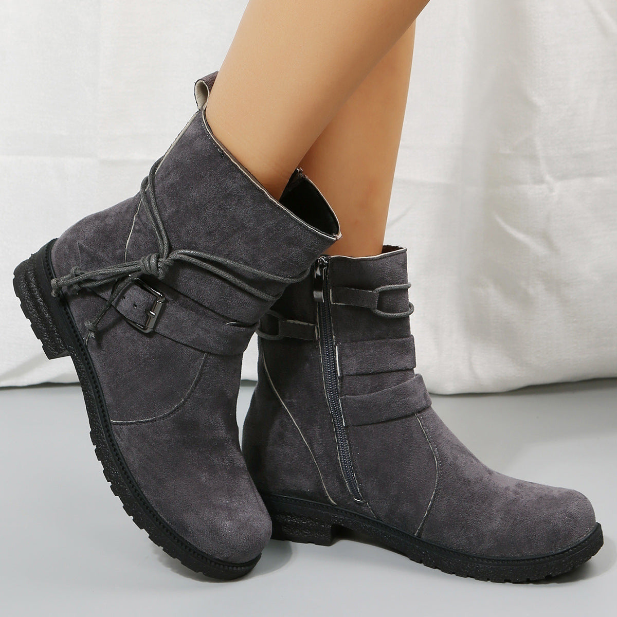 Women's Suede Ankle Boots with Side Zipper - Round Toe Comfortable Booties for Fall & Winter Fashion | Perfect for Casual Outfits, Office Wear & Date Nights