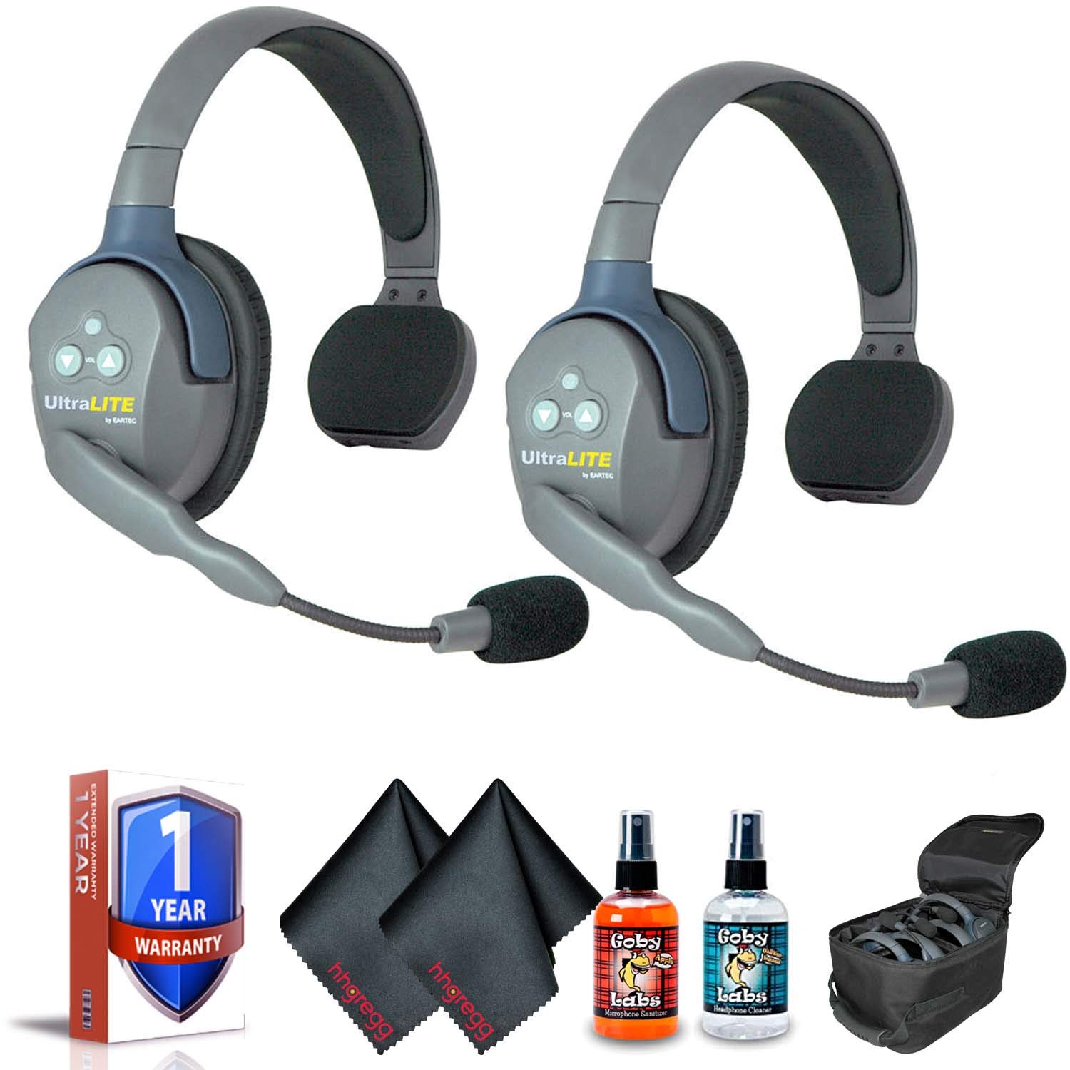 Eartec UL2S Ultralite 2-Person Wireless Headset System with Noise Cancelling - Includes 6Ave Headphone & Microphone Cleaning Kit - Perfect for Call Centers, Security Teams, and Outdoor Communication