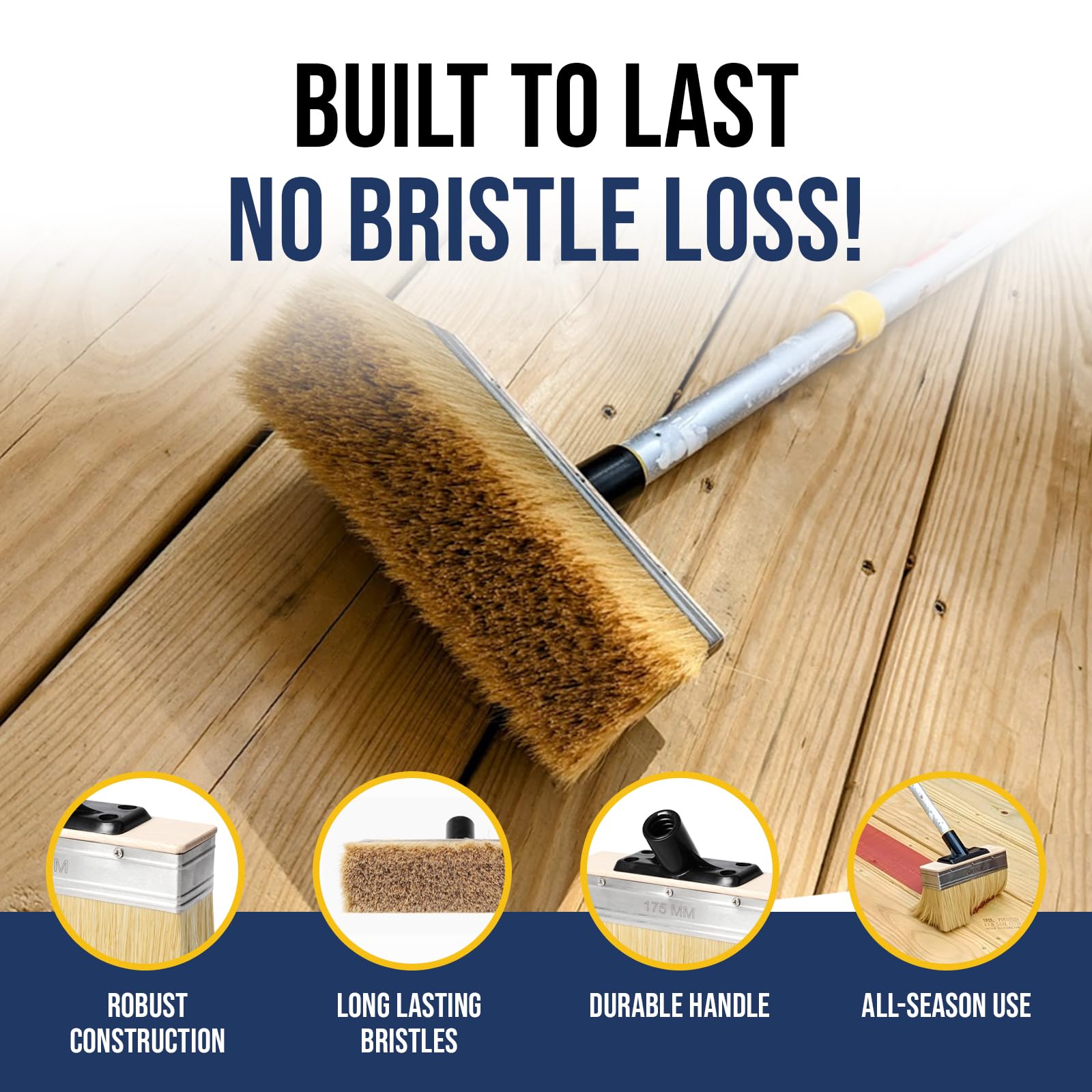 Foxtrot 7-Inch Deck Stain Brush - Professional Wood Stain & Sealer Applicator for Decks & Limewash