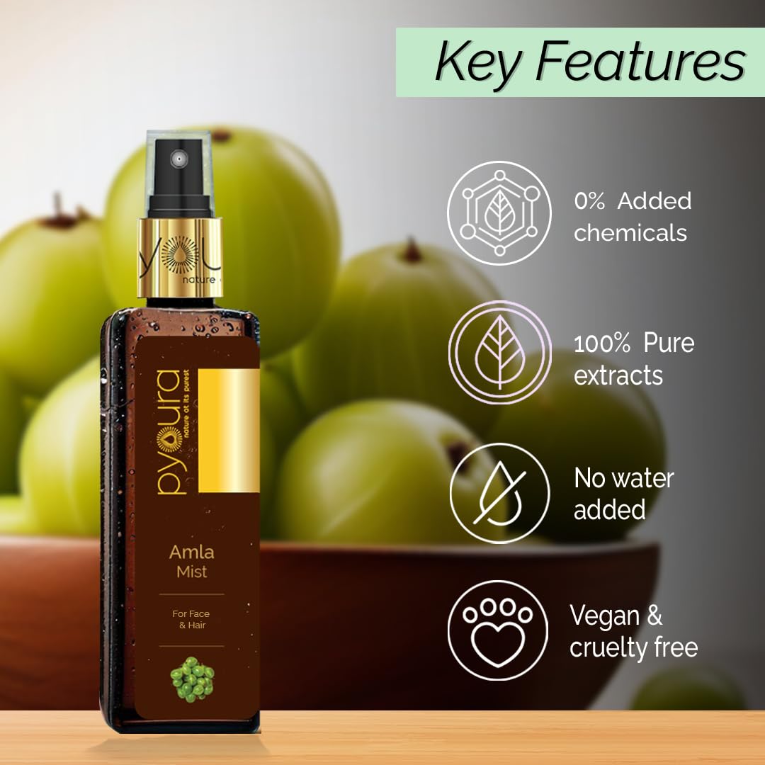 PYOURA Skin Brightening Amla Face Toner Mist 100ml - Anti-Aging Facial Toner for Wrinkles, Dark Spots & Pigmentation - Hydrating Natural Face Serum for Oily, Dry & Combination Skin - Perfect for Daily Skincare Routine & Travel-Friendly Beauty Essential