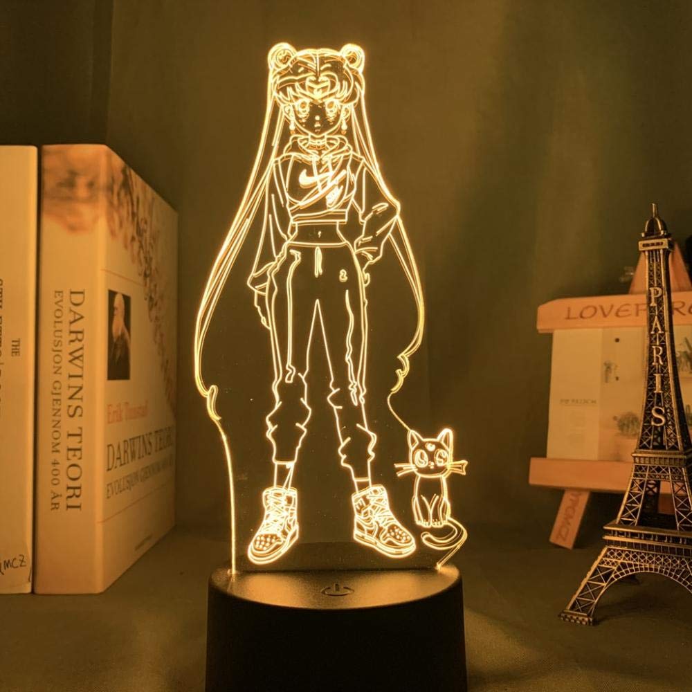 Sailor Moon LED Night Light - Anime Bedroom Decor, Birthday Gift for Kids, 3D Optical Illusion Desk Lamp - Perfect for Bedrooms, Nurseries, and Sleep Aid