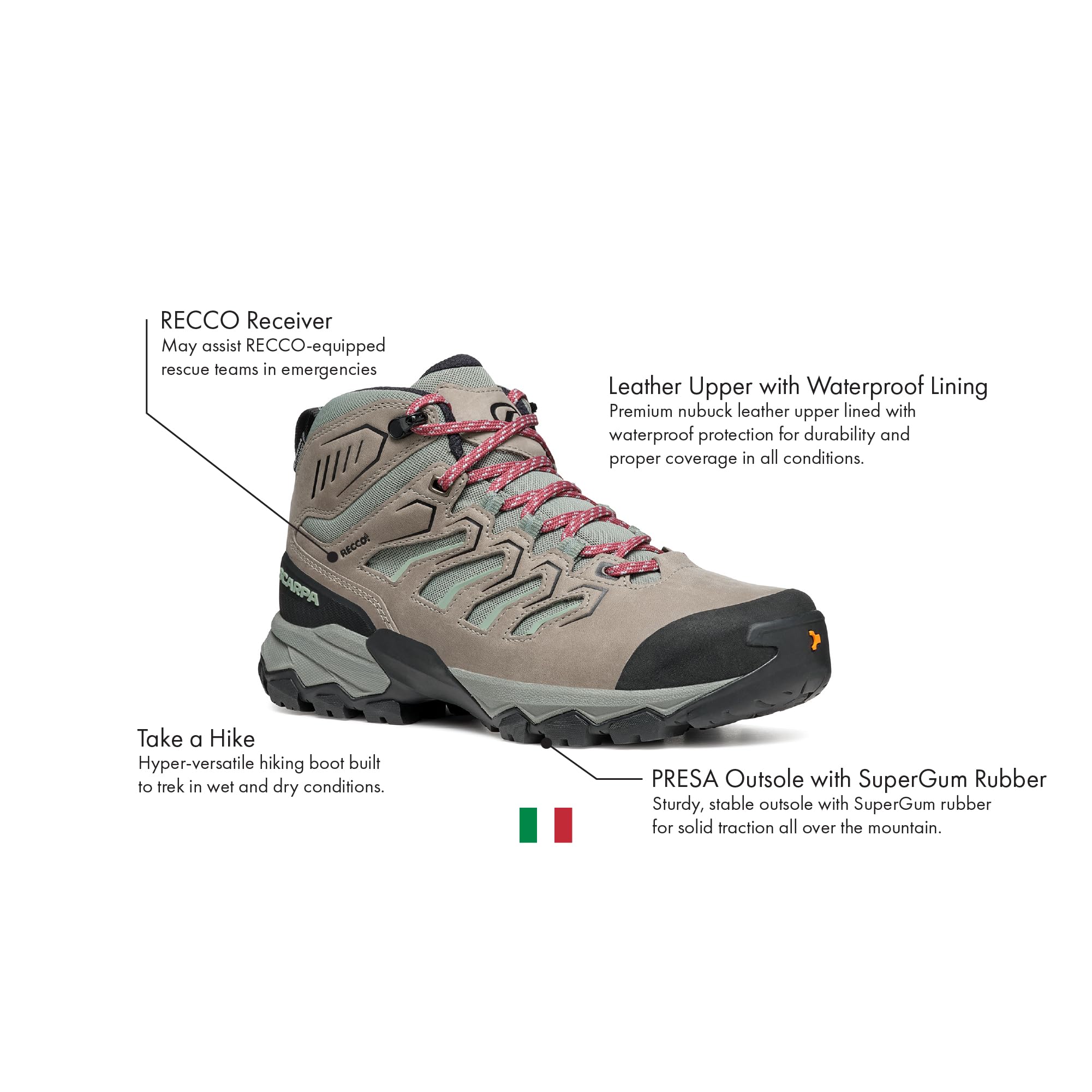 SCARPA Women's Moraine Mid WP Waterproof Breathable Hiking Boots - Lightweight Backpacking Shoes for Outdoor Adventures & Trail Walking