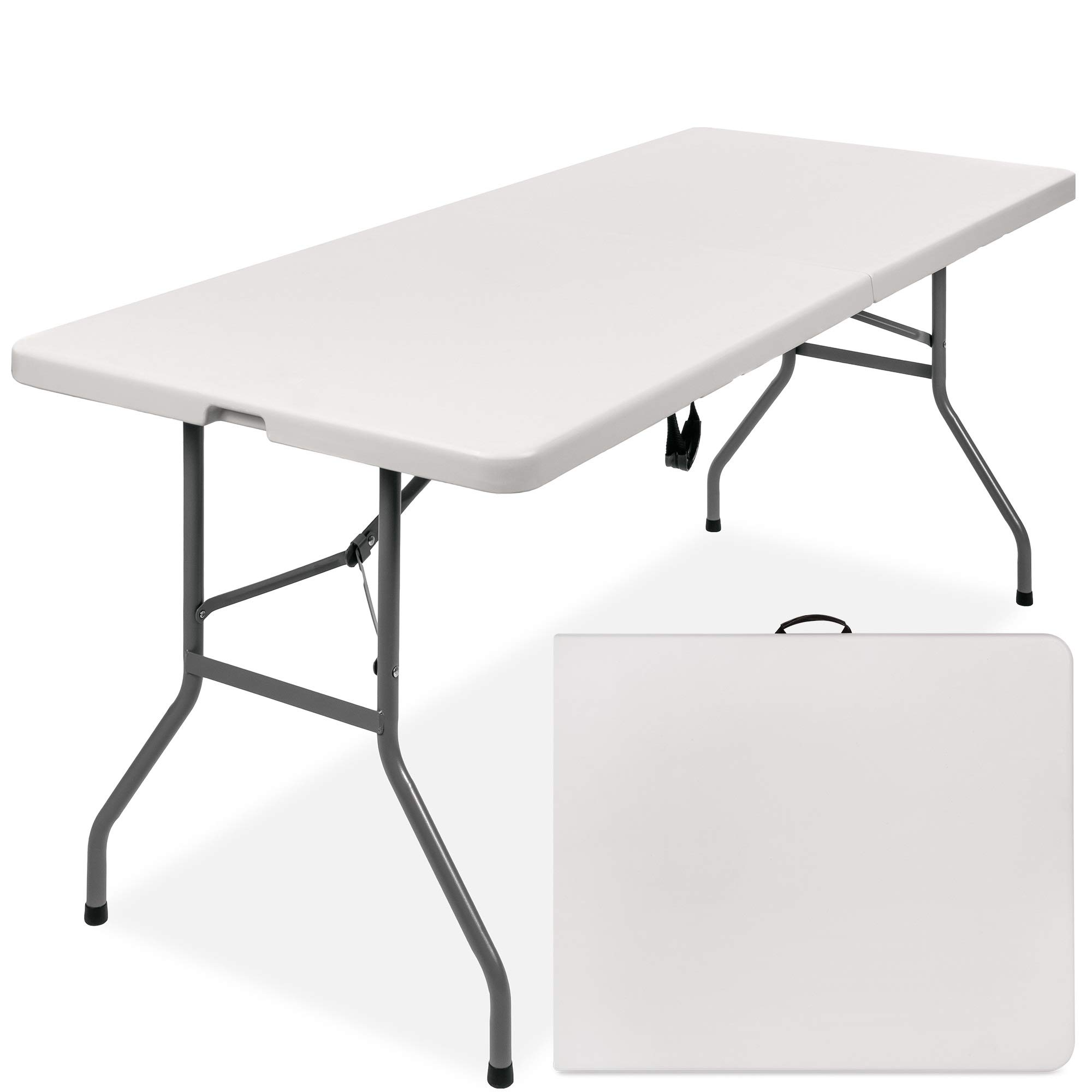 Best Choice Products 6ft Heavy Duty Folding Plastic Table - Portable Indoor Outdoor Table with Handle & Lock for Picnic, Party, Camping, BBQ, Tailgating & Home Use - White