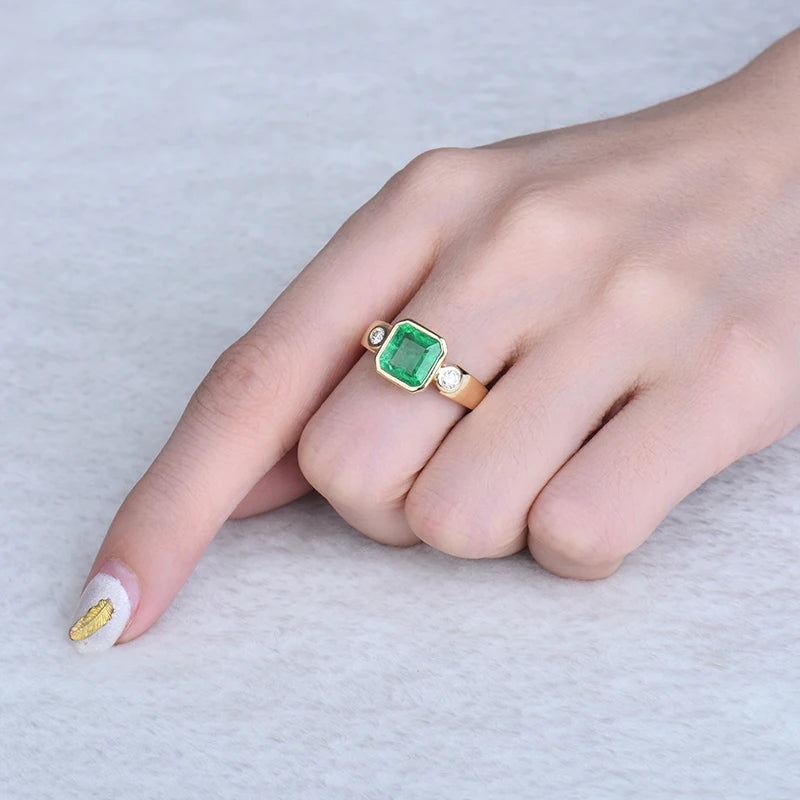 14K Gold Emerald and Diamond Ring for Women - Elegant Party Jewelry for Weddings, Anniversaries & Special Occasions