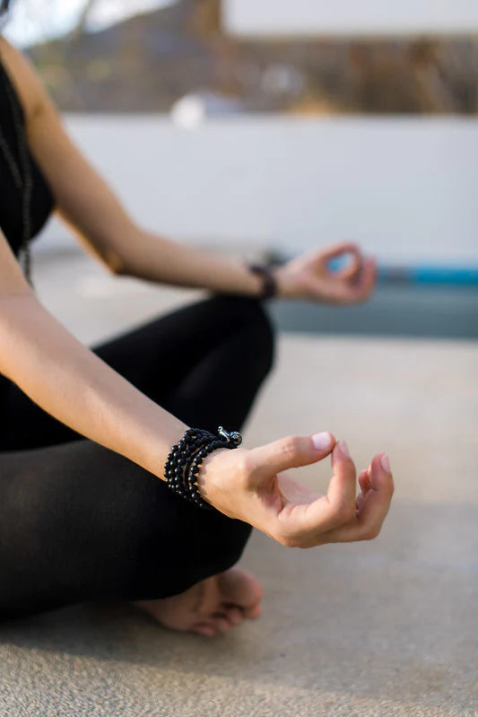Black Agate Gemstone Knotted Wrap Mala - Handmade Meditation Beads for Yoga, Mindfulness & Spiritual Healing