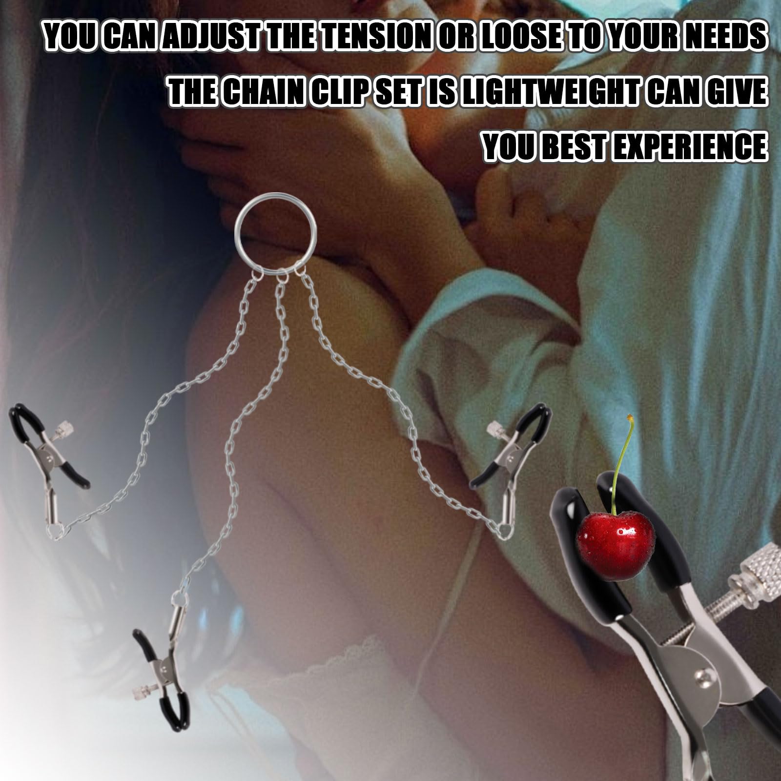 Adjustable Non-Piercing Metal Nipple Clamps & Clit Clamps Set with Chain - BDSM Adult Sex Toys for Couples, Sensual Play & Spice Up Your Intimate Moments - Perfect for Valentine's Gifts & Role Play Scenes