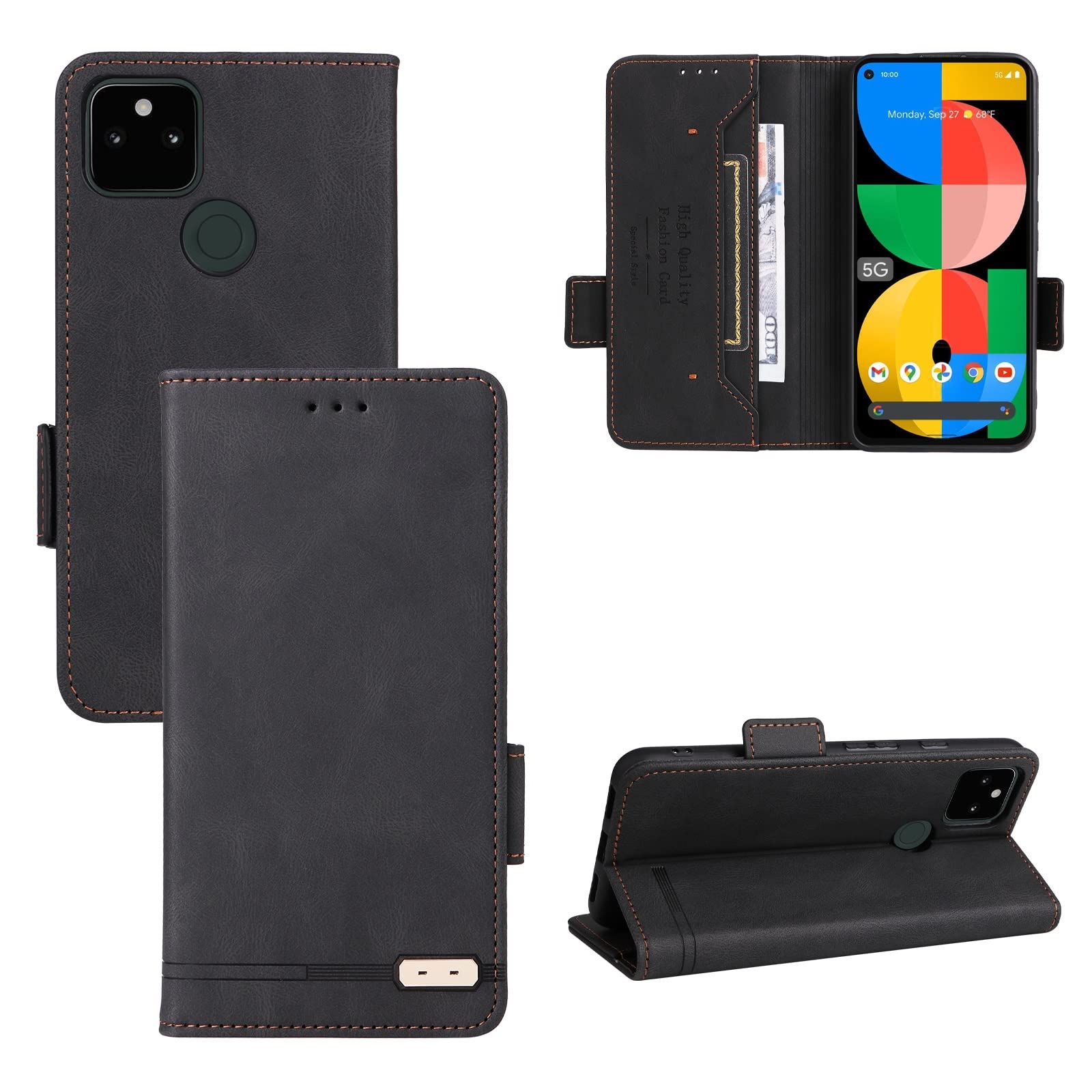 Premium PU Leather Wallet Case for Google Pixel 5A - Magnetic Closure Flip Cover with Card Slots & Kickstand | Shockproof Protective Phone Case for Everyday Use, Travel & Business Meetings