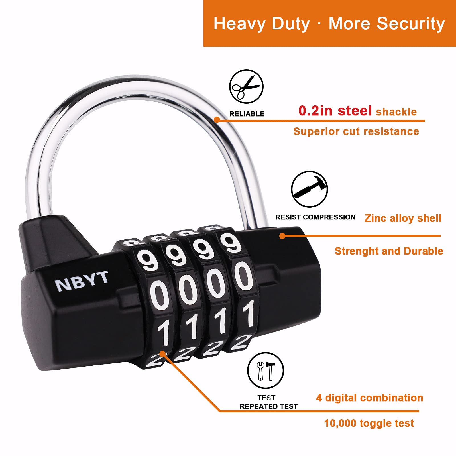 4-Digit Combination Lock for Gym Locker - Secure School Sports Locker, Fence, Toolbox & Storage Case - Heavy Duty Black Padlock for Home, Travel & Outdoor Use