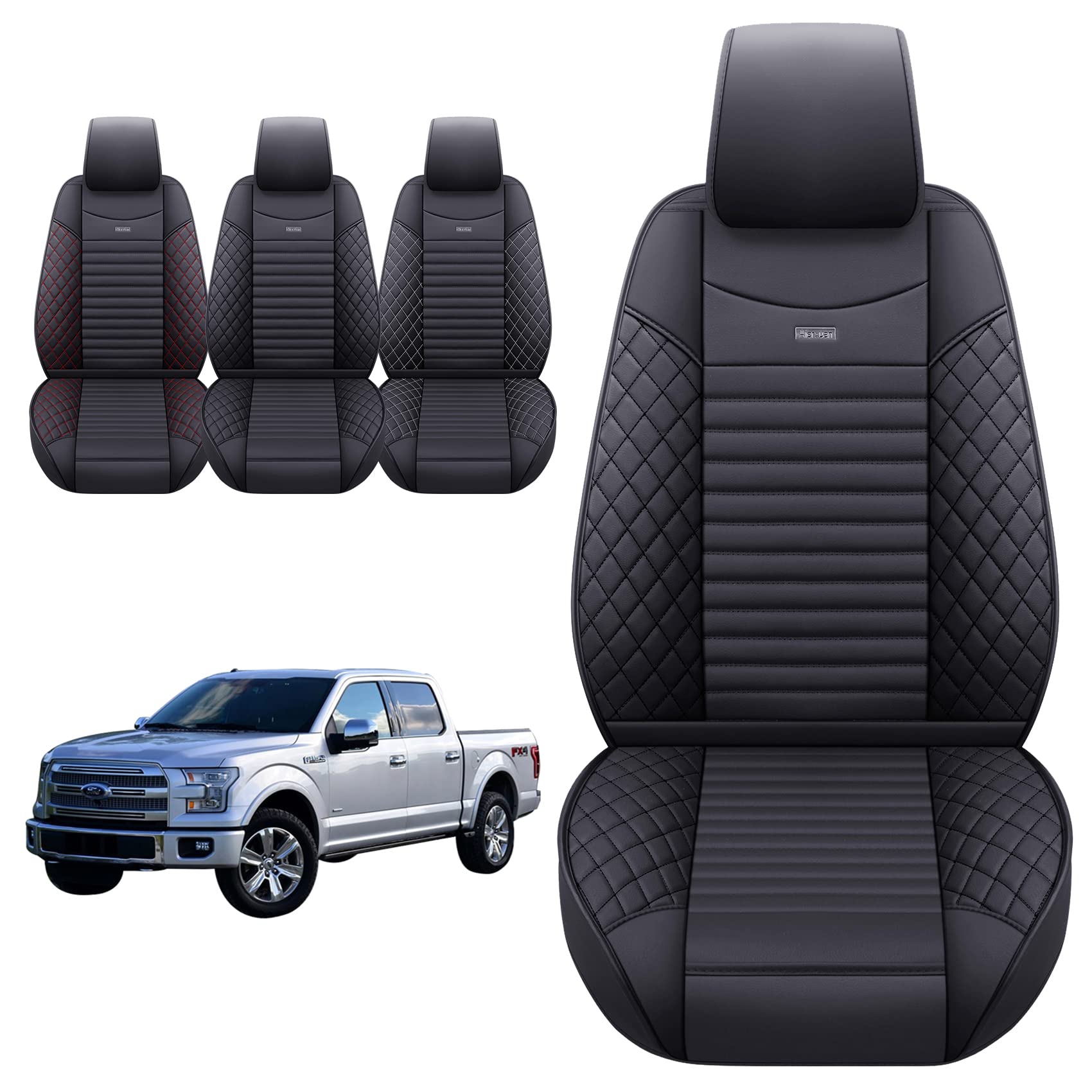 Aierxuan Waterproof Leather Seat Covers for Ford F150 F250 F350 F450 Trucks (2009-2025 Models) - Custom Fit Front Seat Protectors (2-Piece Set, Black) | Durable Protection for Work & Off-Road Adventures
