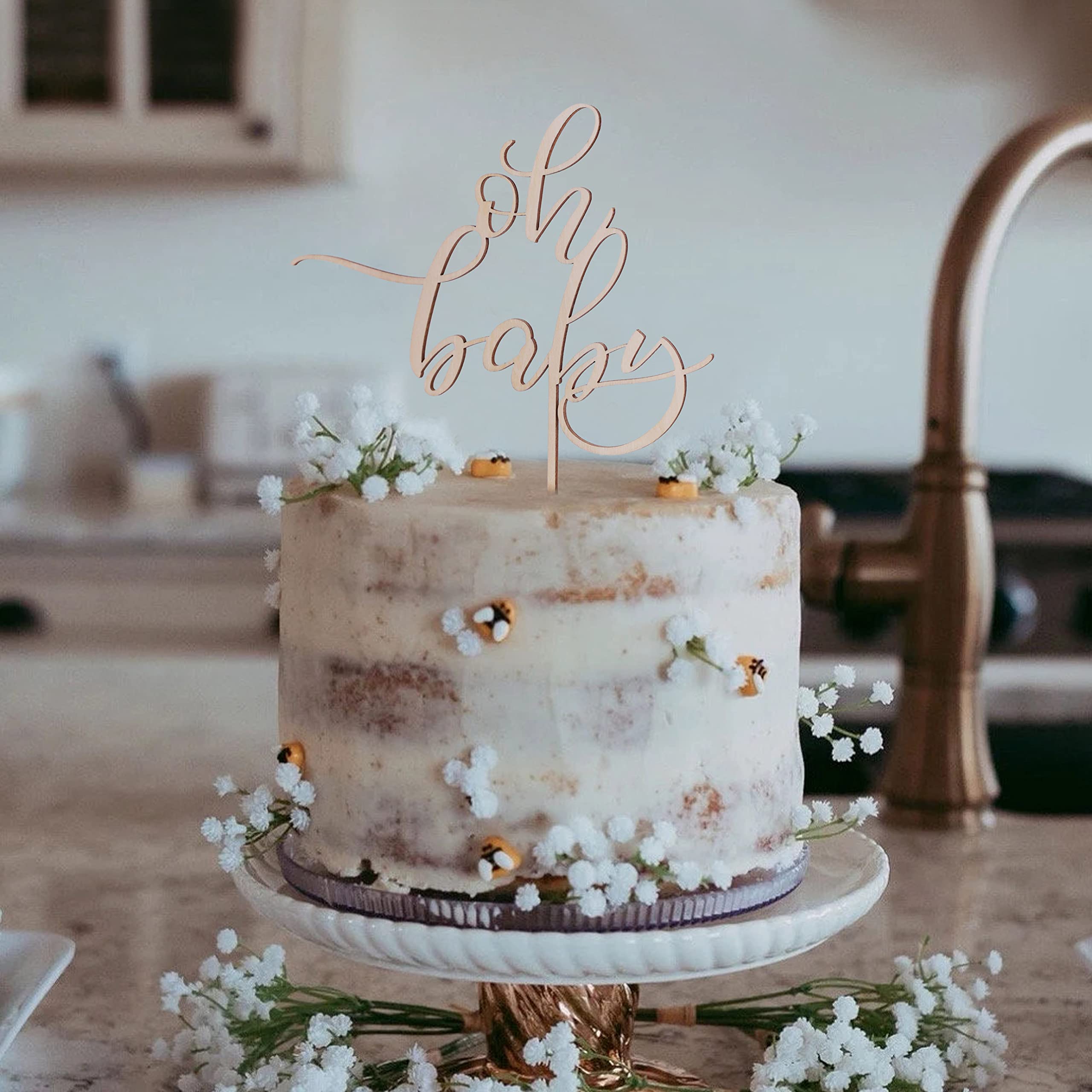 Oh Baby Cake Topper - Wooden Baby Shower Cake Topper, 1st Birthday Cake Decor, Gender Reveal Party Sign, Smash Cake & Photo Booth Prop - Perfect for Baby Showers, Birthdays & Gender Reveal Parties