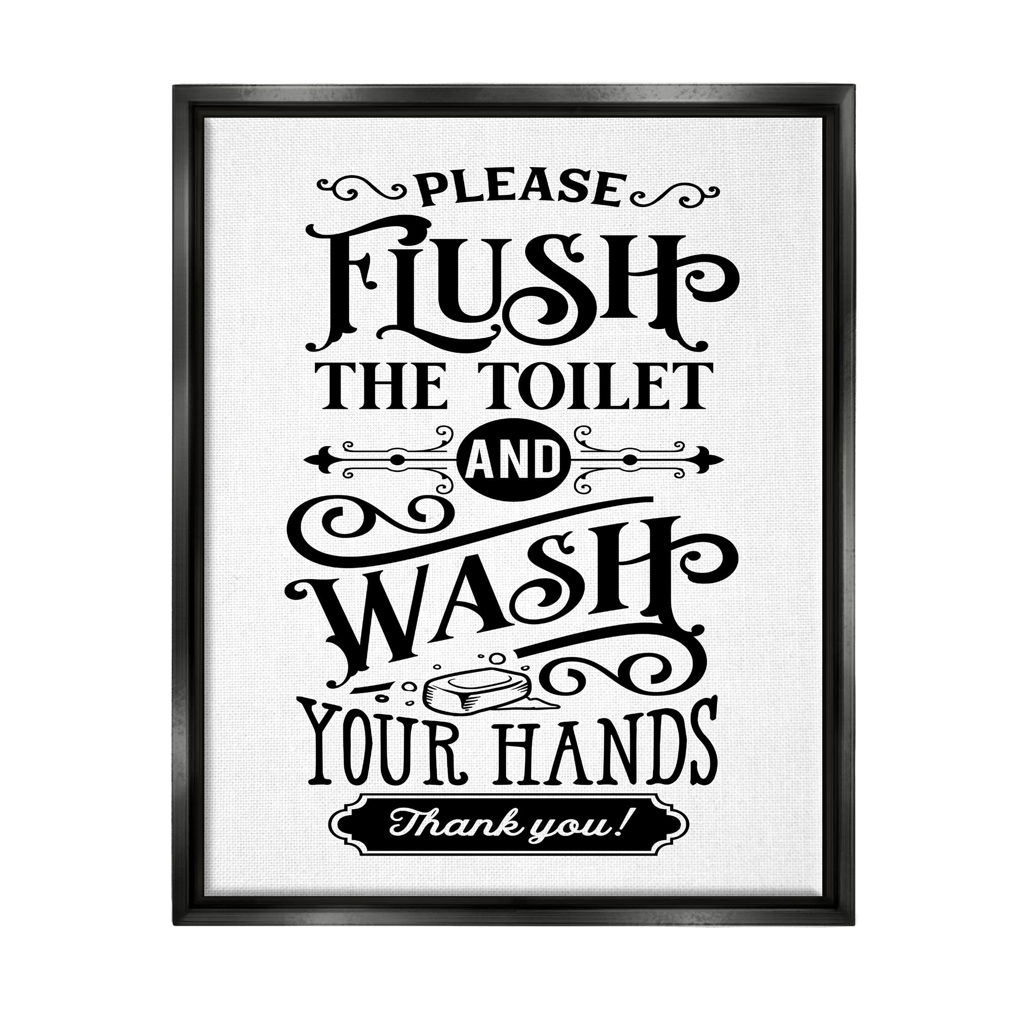 Stupell Industries Vintage Flush & Wash Hands Typography Art - Retro Bathroom Sign Decor for Home, Office & Restrooms