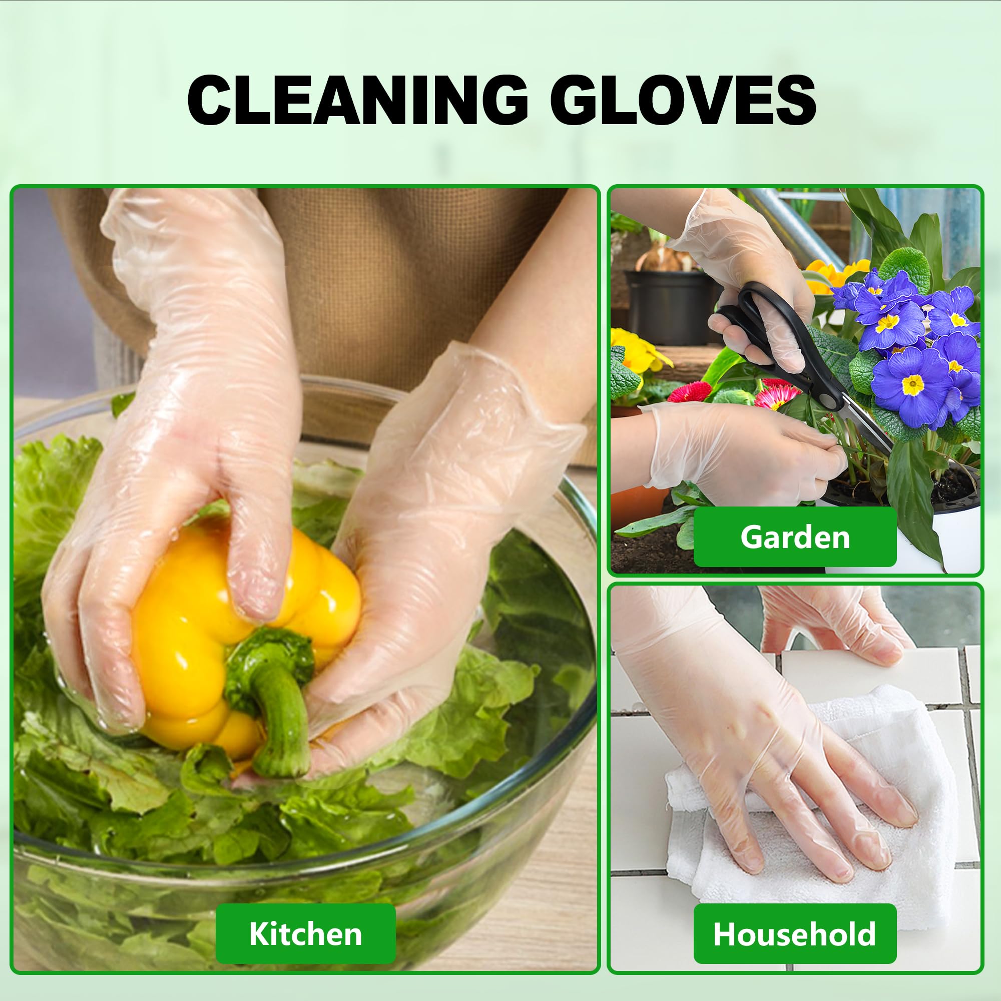 Disposable Vinyl Gloves - Latex-Free & Powder-Free Food Safe Plastic Gloves for Cooking, Baking, Cleaning & Food Preparation - Ideal for Kitchen, Restaurant & Household Use