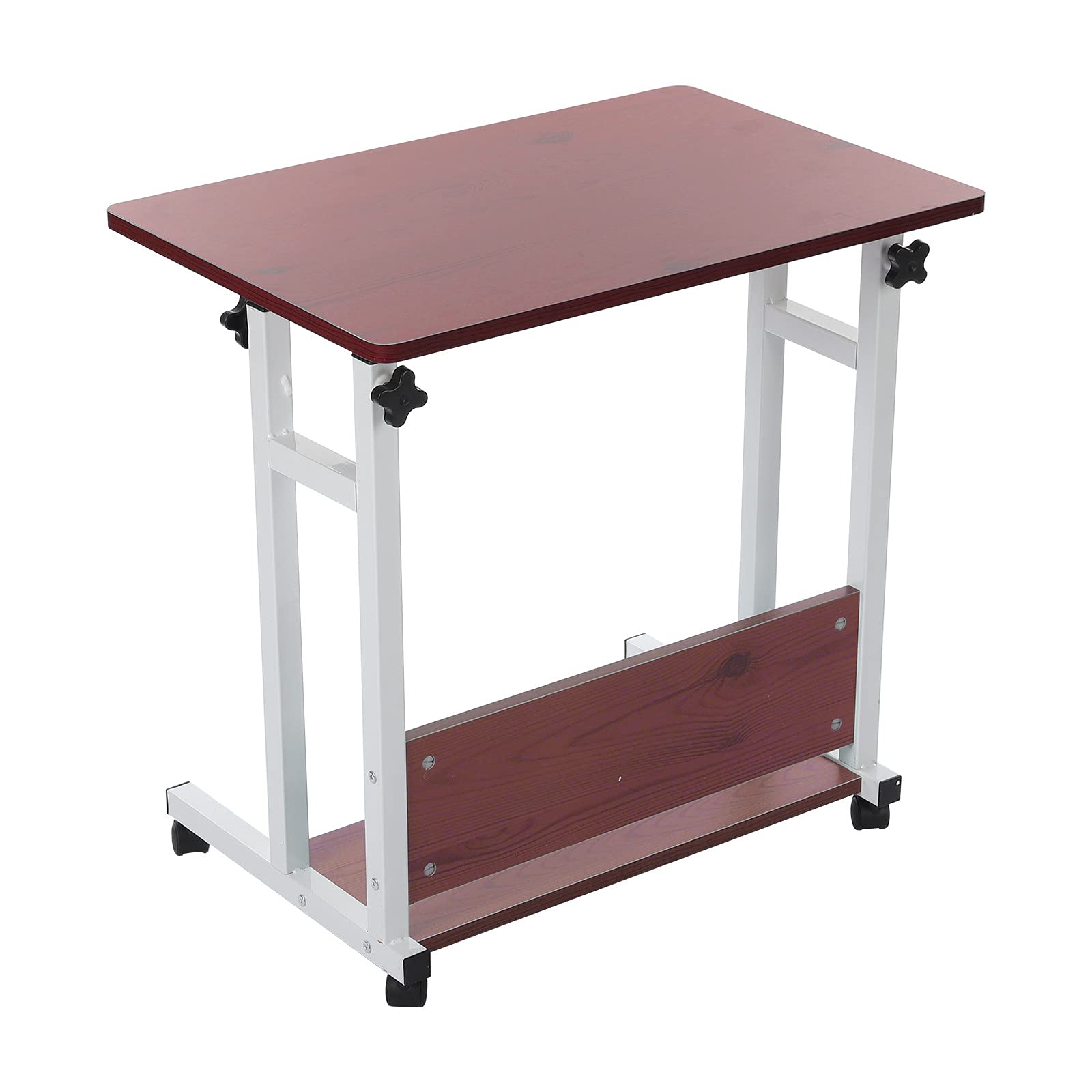 Adjustable Height Home Office Desk with Storage Drawers & Hutch - Modern Mobile Computer Workstation for Bedroom, Study & Small Spaces - Ergonomic Laptop Desk for Work from Home & Gaming (Red)