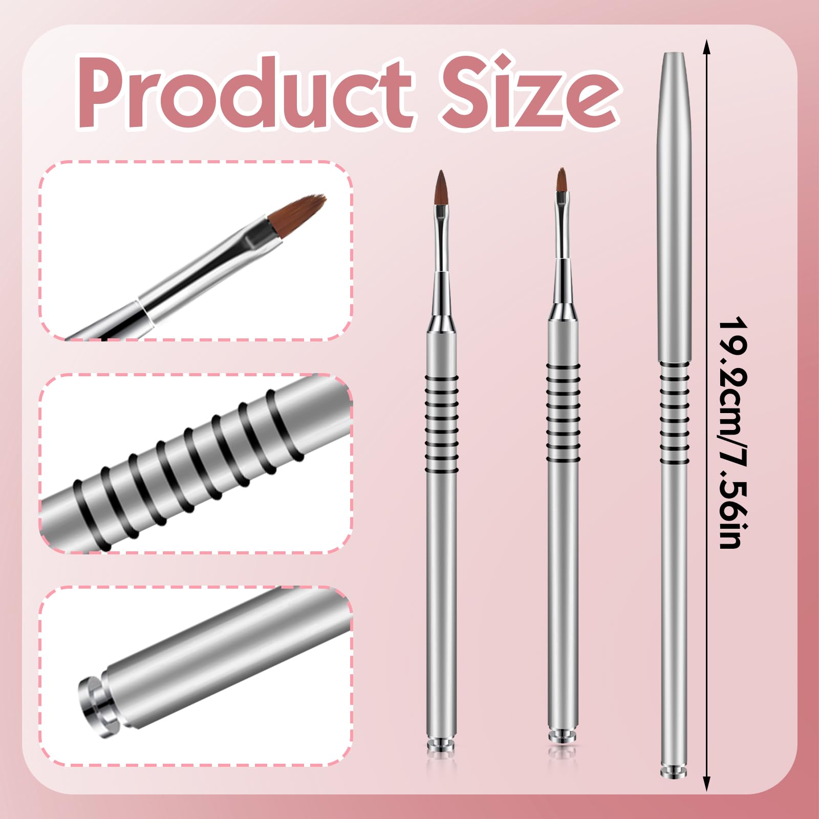2 Pack Professional 3D Acrylic Nail Brush Set - Kolinsky Hair #2 & #4 Mini Oval Nail Art Brushes with Non-Slip Handle for Acrylic Nails, Gel Polish, Nail Extensions & Salon Manicure