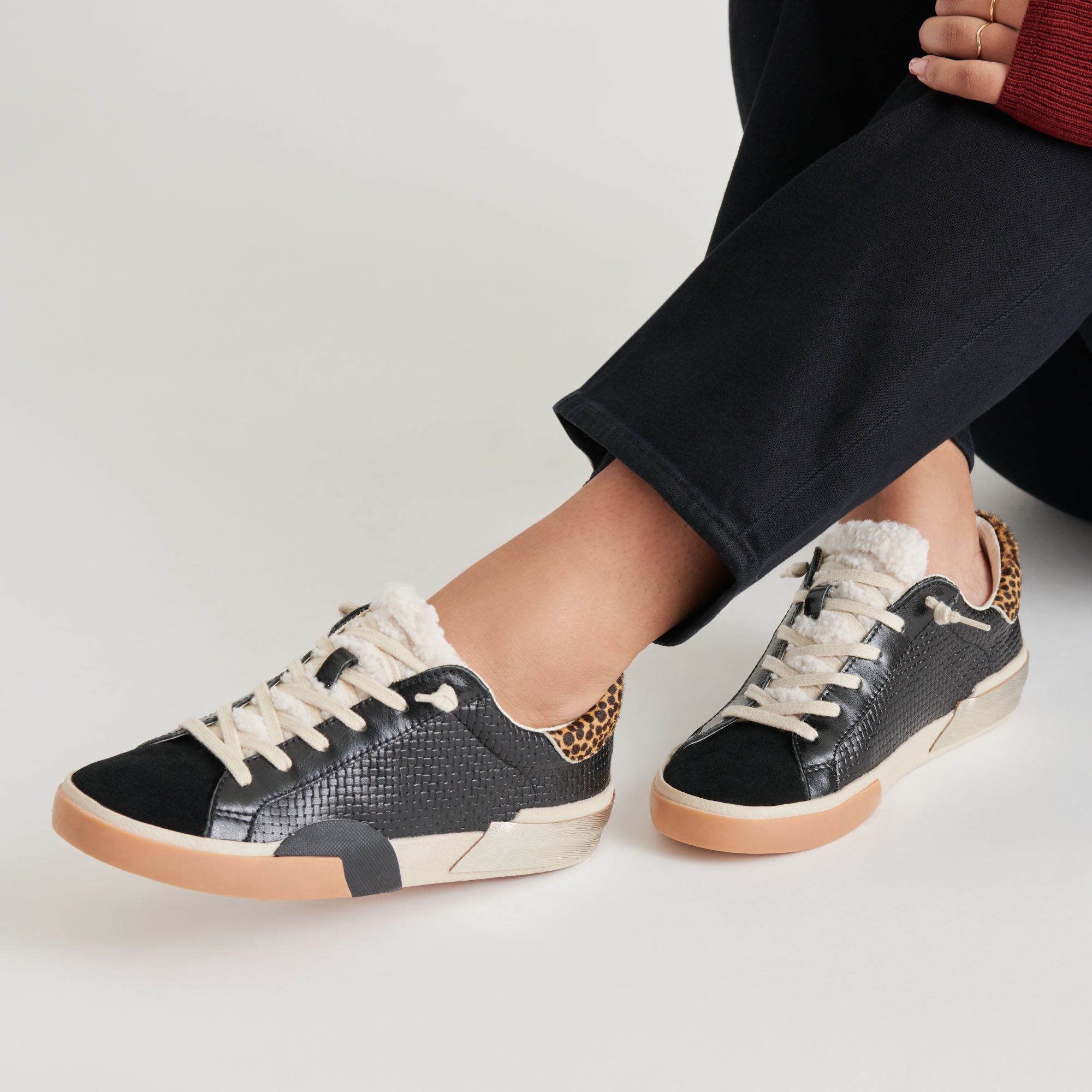 ZINA Plush Sneakers for Women - Black Multi Woven Comfortable Casual Shoes - Perfect for Walking, Gym, and Everyday Wear