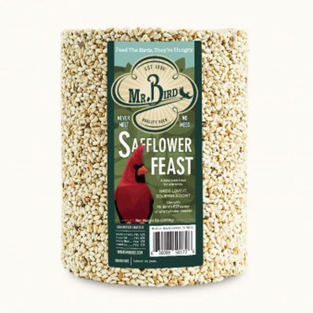 Mr. Bird Safflower Feast Large Wild Bird Seed Cylinder 5 lbs - Premium Safflower Seed for Wild Birds - Attracts Cardinals, Finches & Woodpeckers - Perfect for Backyard Bird Feeders & Wildlife Gardens